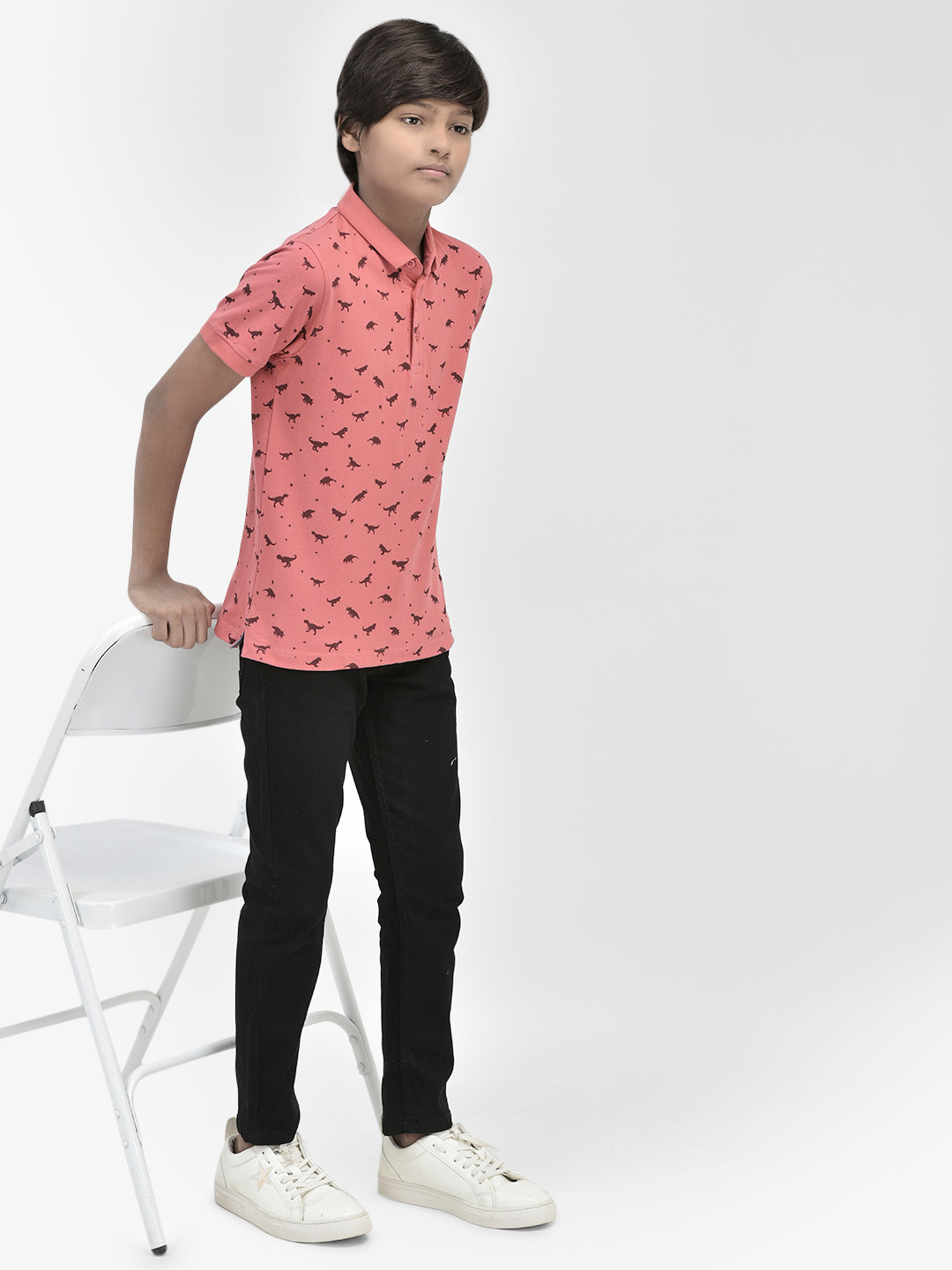 

Crimsoune Club Boys Conversational Printed Polo Collar Slim Fit T-shirt, Peach