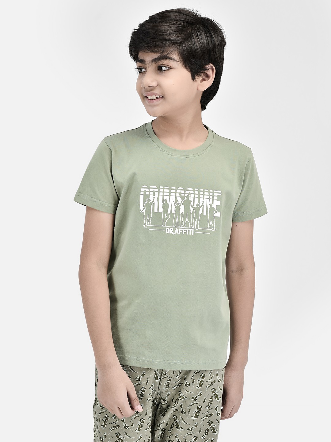 

Crimsoune Club Boys Slim Fit Typography Printed Round Neck T-shirt, Green