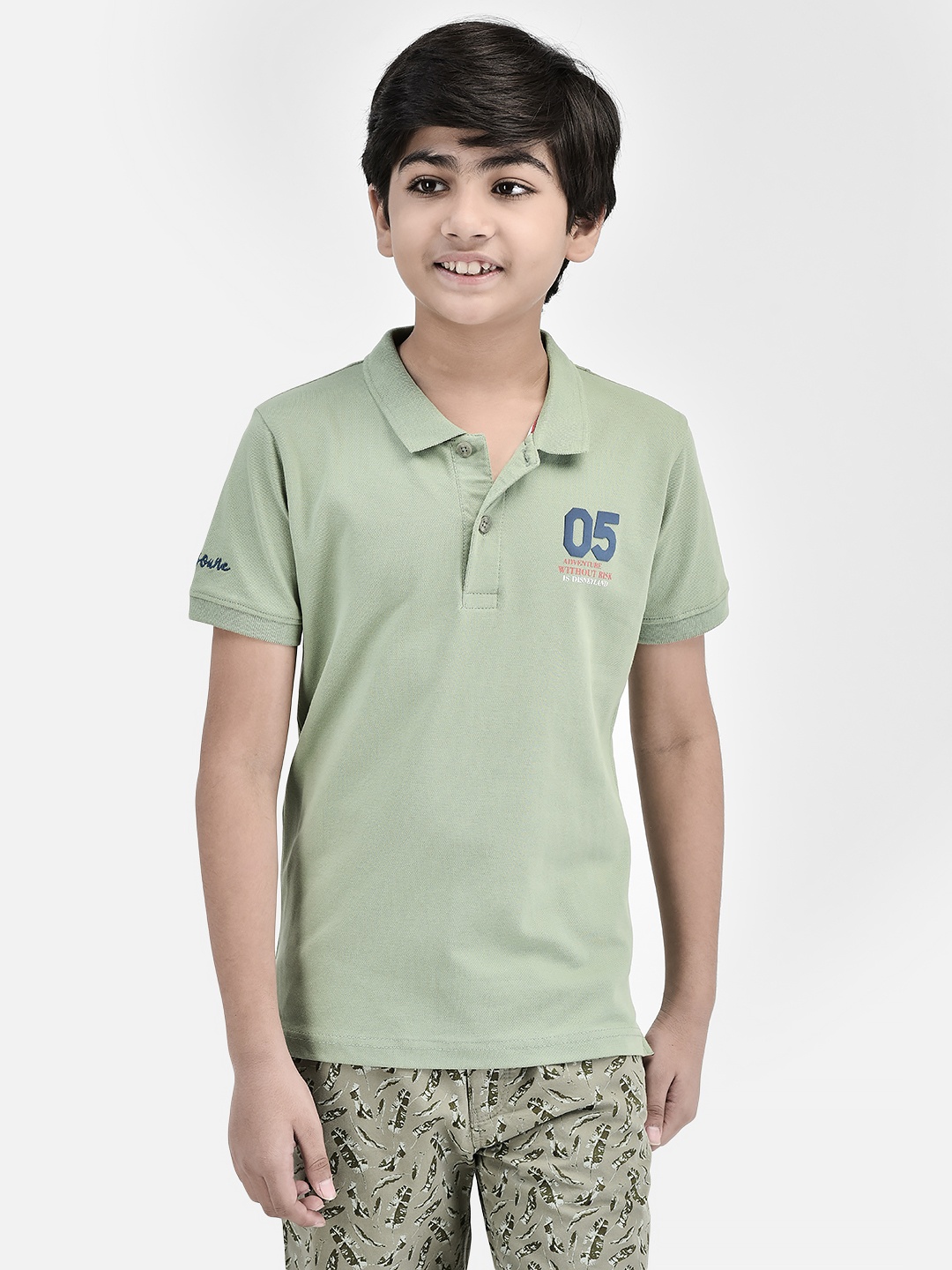 

Crimsoune Club Boys Slim Fit Polo Collar T-shirt, Green