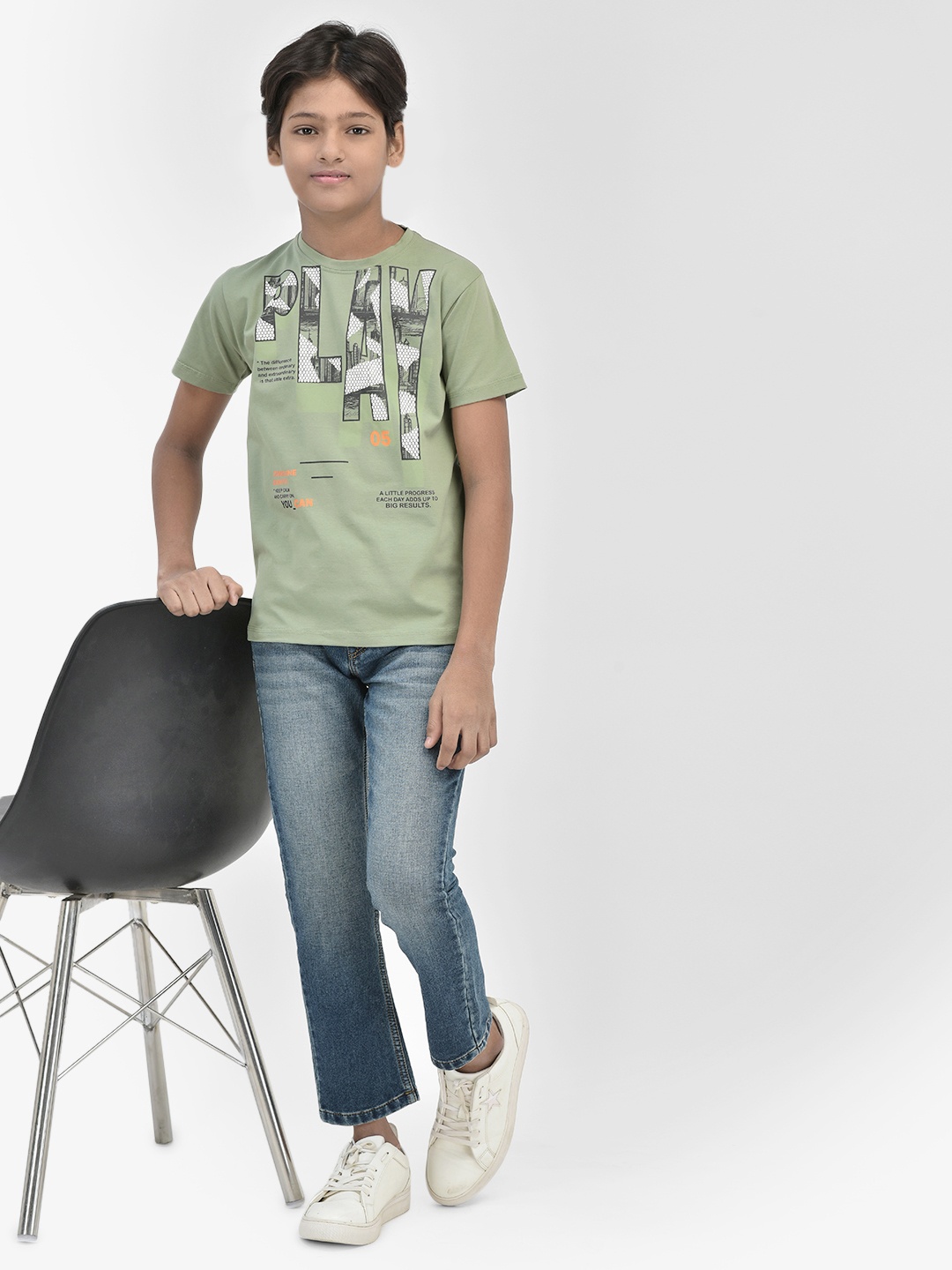 

Crimsoune Club Boys Slim Fit Typography Printed Round Neck T-shirt, Green
