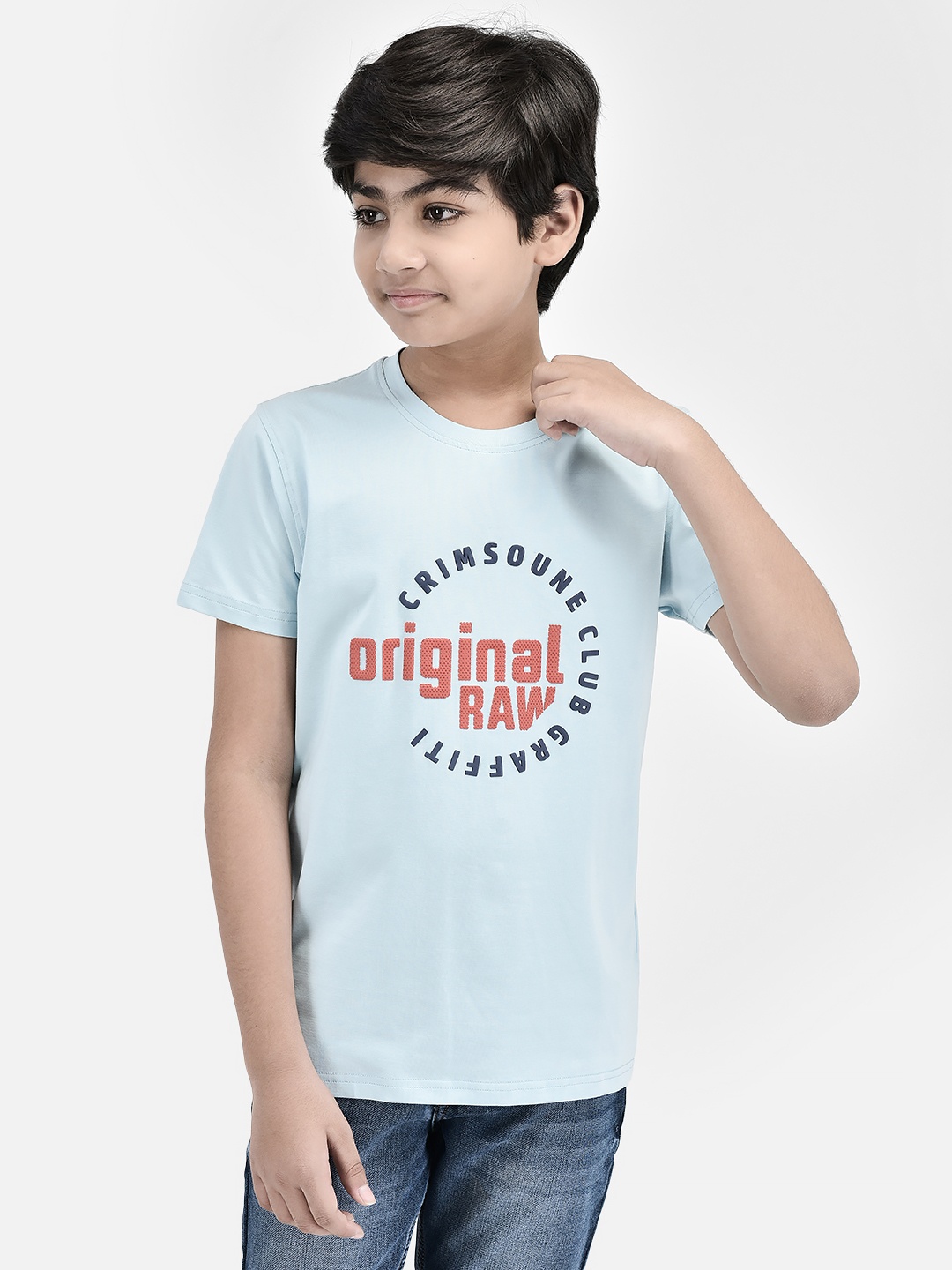 

Crimsoune Club Boys Typography Printed Round Neck Slim Fit T-shirt, Blue