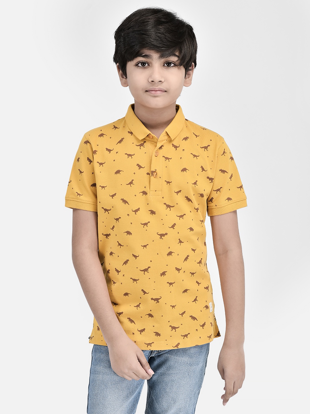 

Crimsoune Club Boys Slim Fit Graphic Printed Polo Collar T-shirt, Mustard
