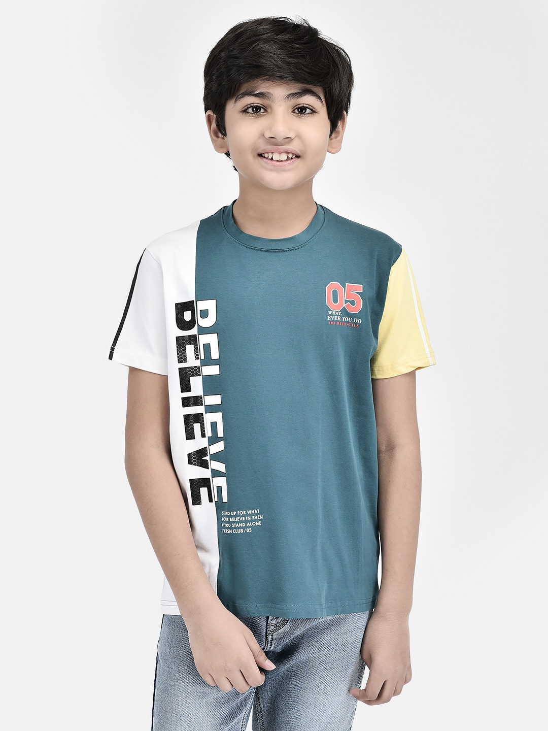 

Crimsoune Club Boys Slim Fit Typography Printed Round Neck T-shirt, Blue
