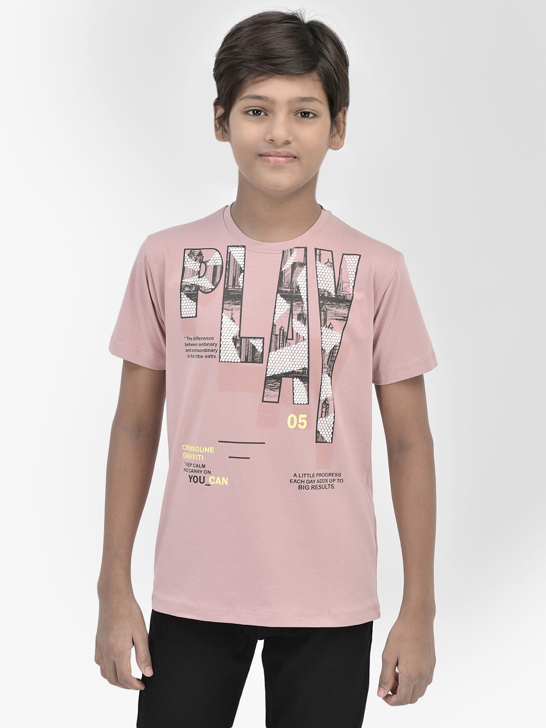 

Crimsoune Club Boys Slim Fit Typography Printed Round Neck T-shirt, Pink