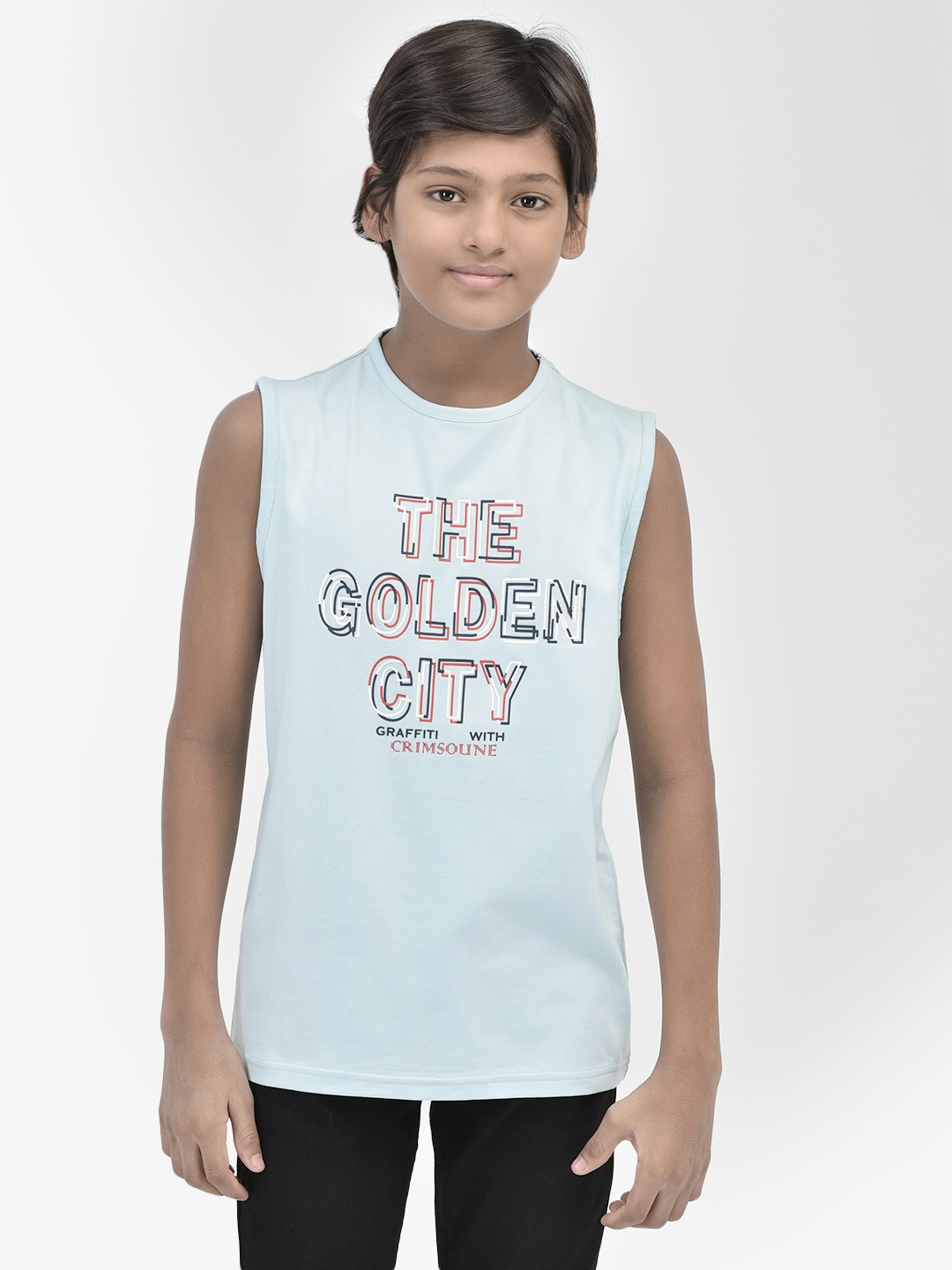 

Crimsoune Club Boys Slim Fit Typography Printed Round Neck T-shirt, Blue