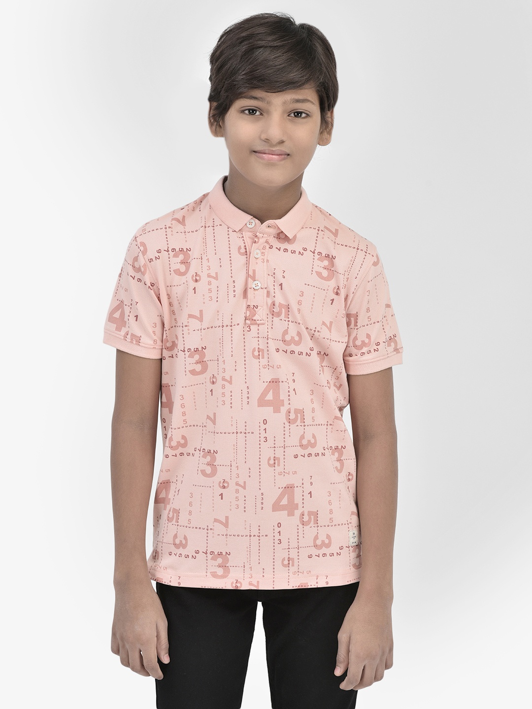 

Crimsoune Club Boys Slim Fit Typography Printed Polo Collar T-shirt, Peach