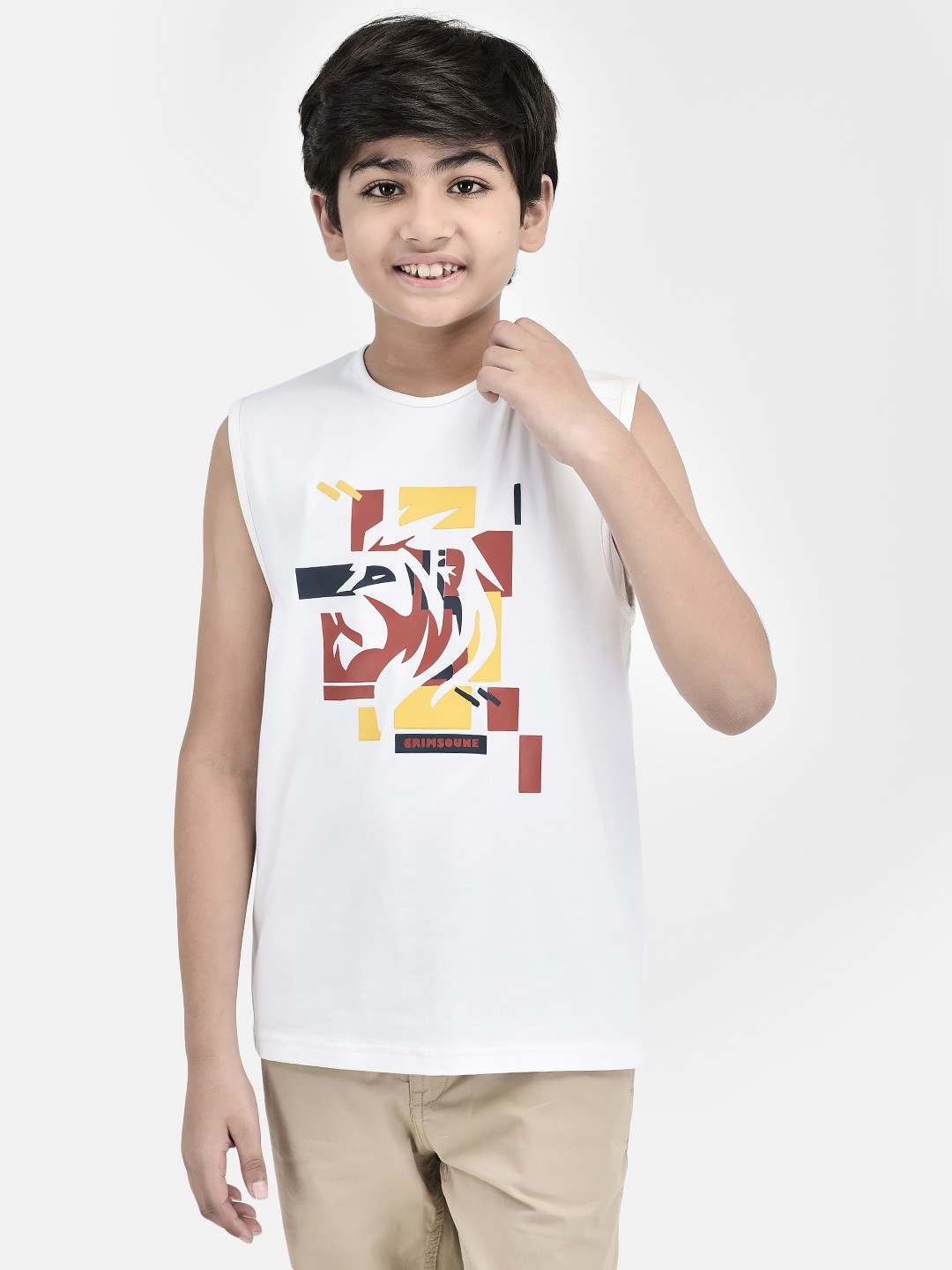 

Crimsoune Club Boys Slim Fit Graphic Printed Round Neck T-shirt, White
