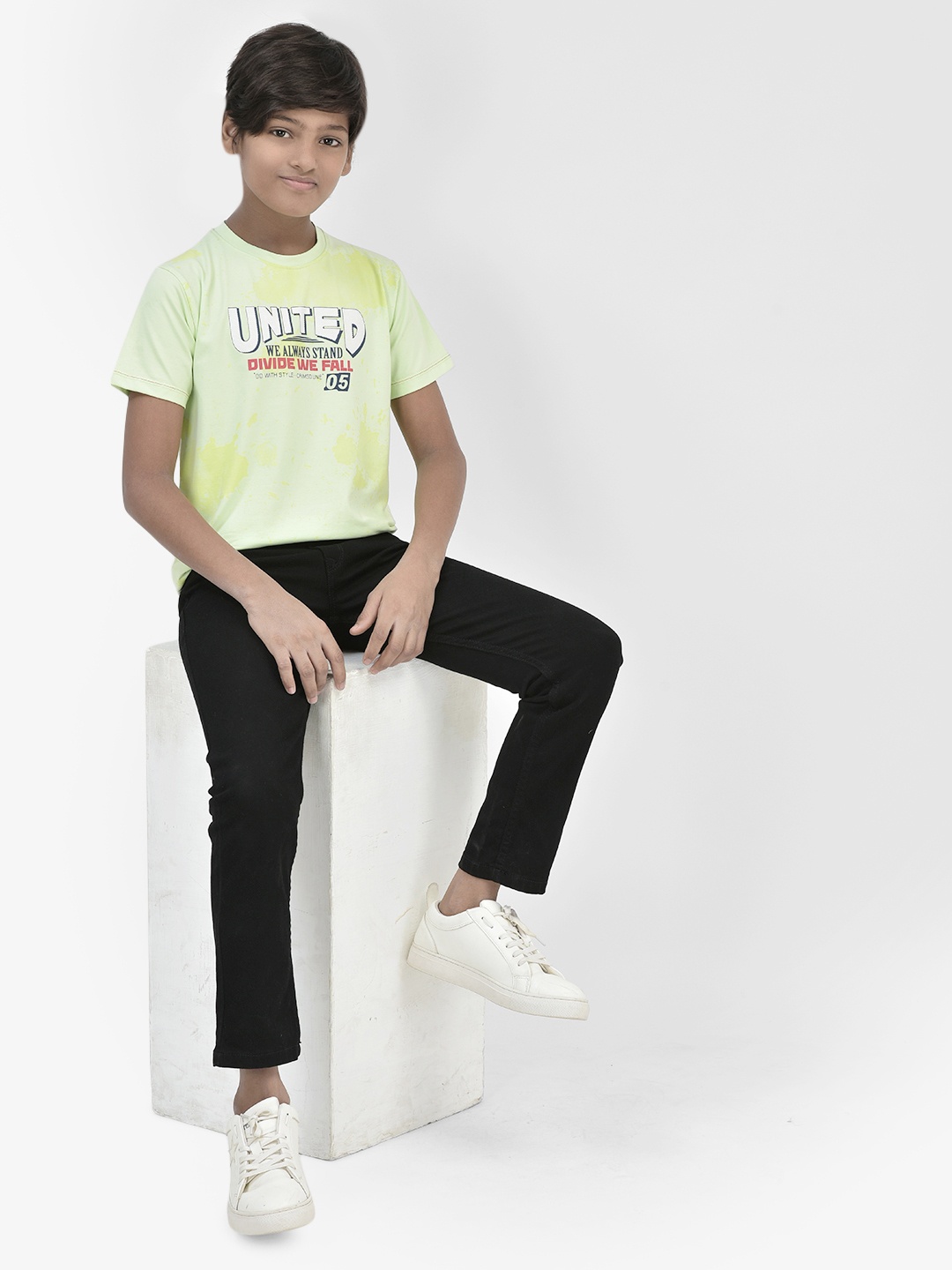 

Crimsoune Club Boys Slim Fit Typography Printed Round Neck T-shirt, Green