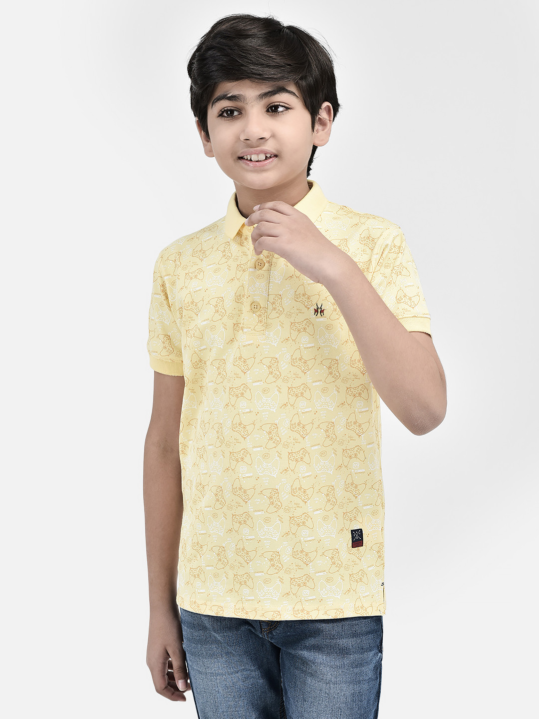 

Crimsoune Club Boys Slim Fit Graphic Printed Polo Collar T-shirt, Yellow