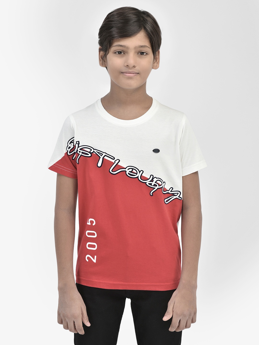 

Crimsoune Club Boys Slim Fit Typography Printed Round Neck T-shirt, Red