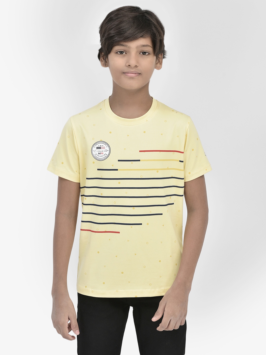 

Crimsoune Club Boys Round Neck Short Sleeves Striped Slim Fit Casual T-shirt, Yellow