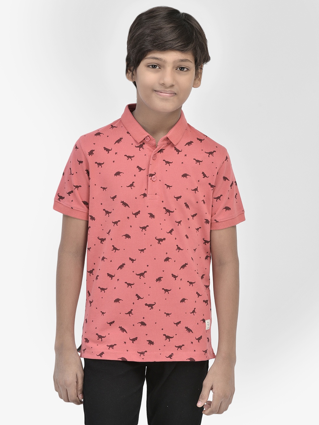

Crimsoune Club Boys Printed Polo Collar Short Sleeves Slim Fit Casual T-shirt, Peach