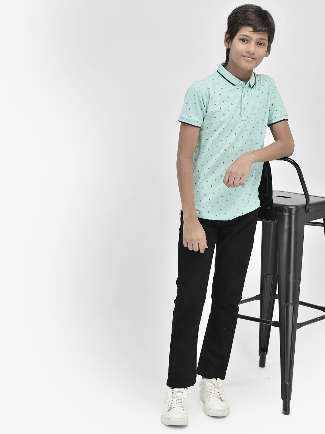 Crimsoune Club Boys Printed Polo Collar Short Sleeves Slim Fit Casual T-shirt, Green