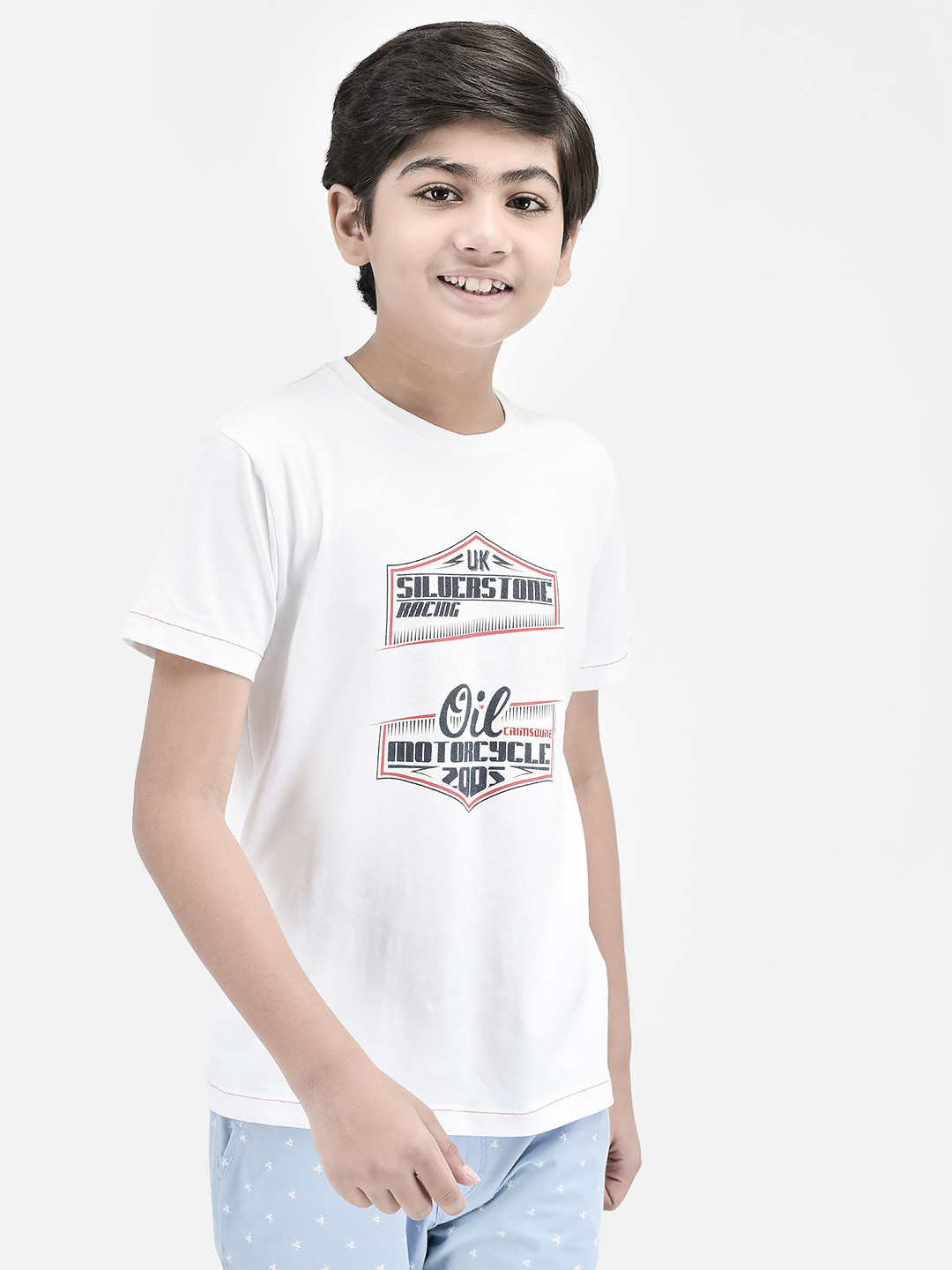 

Crimsoune Club Boys Typography Printed Round Neck Short Sleeves Slim Fit Casual T-shirt, White