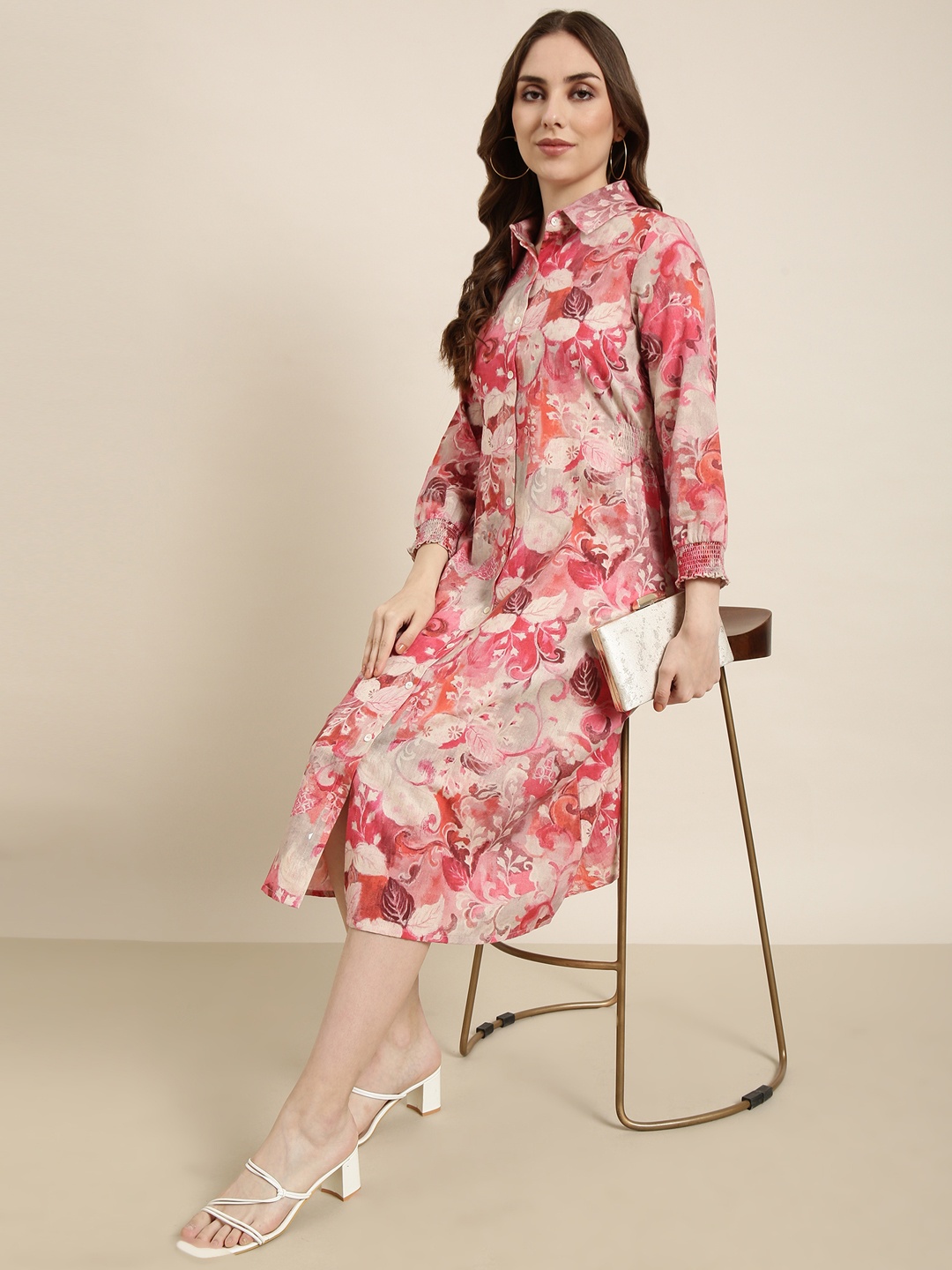 

SHOWOFF Floral Print Cotton A-Line Dress, Pink