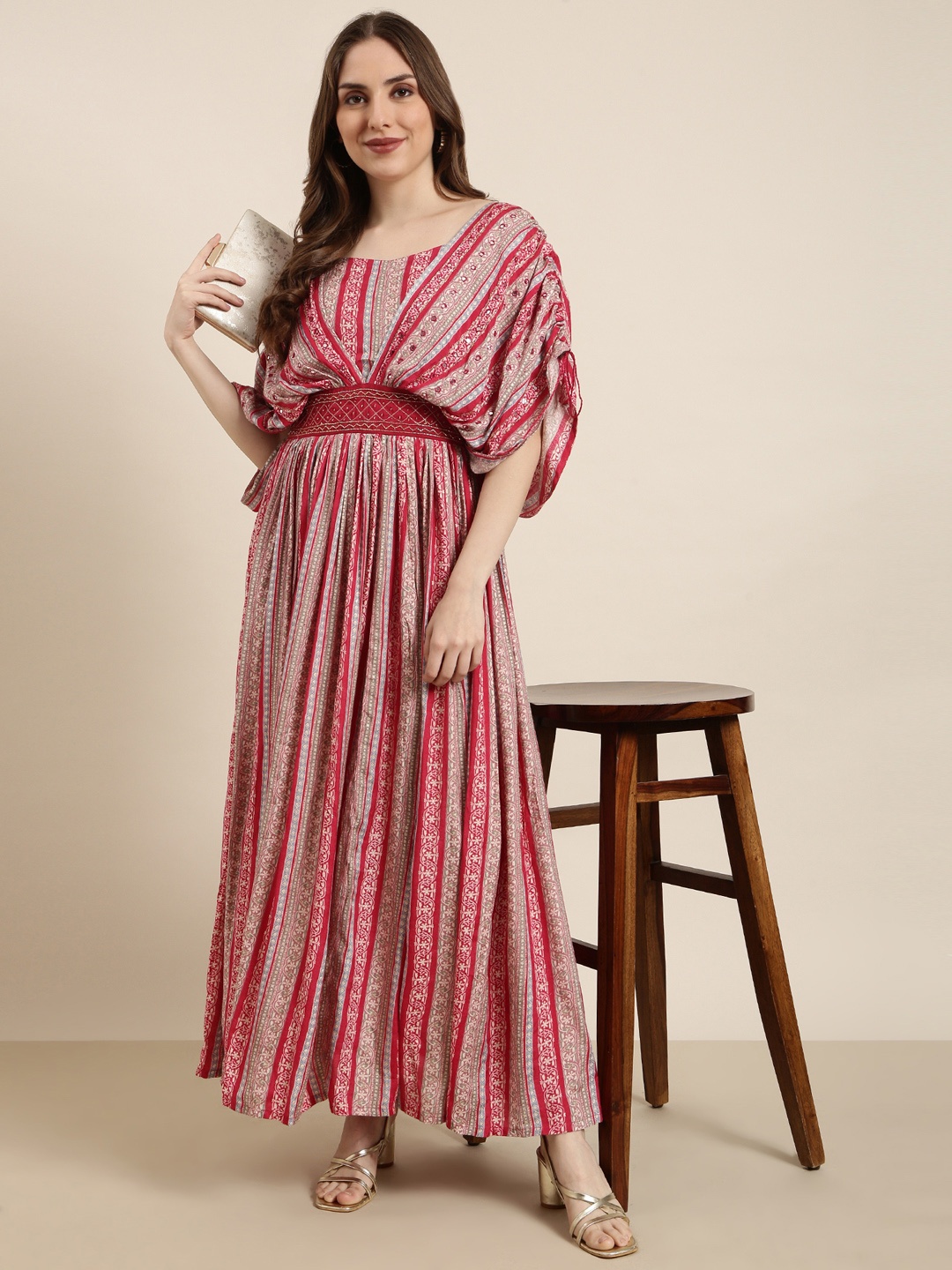 

SHOWOFF Floral Print Fit & Flare Cotton Maxi Dress, Pink