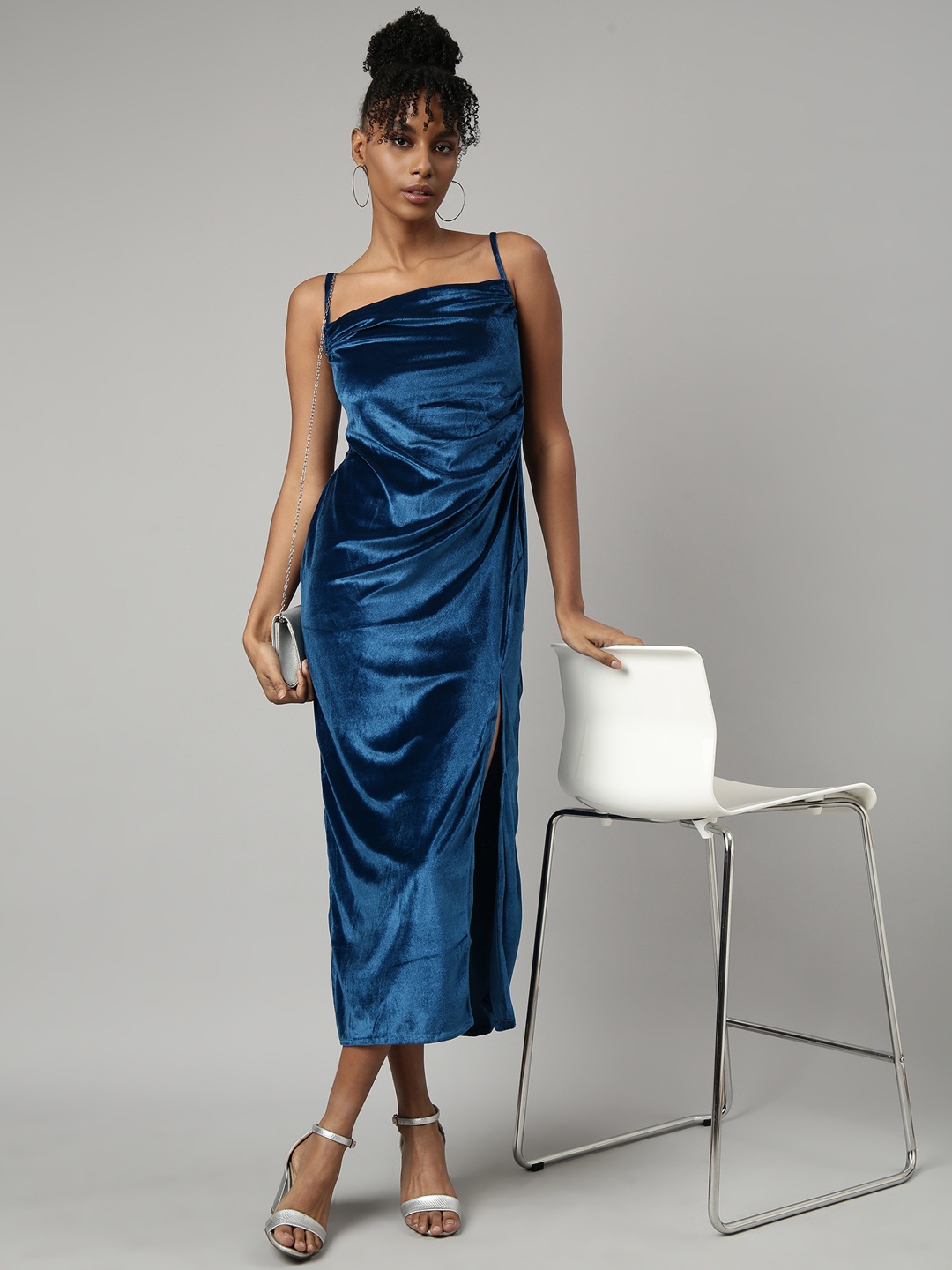 

SHOWOFF A-Line Velvet Midi Dress, Blue