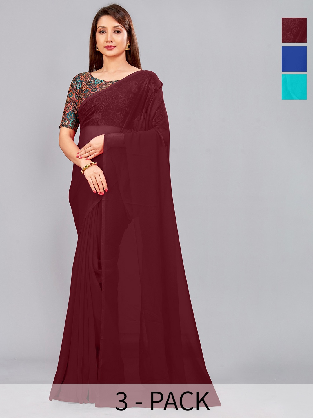 

CastilloFab Pure Selection of 2 Georgette Saree, Maroon