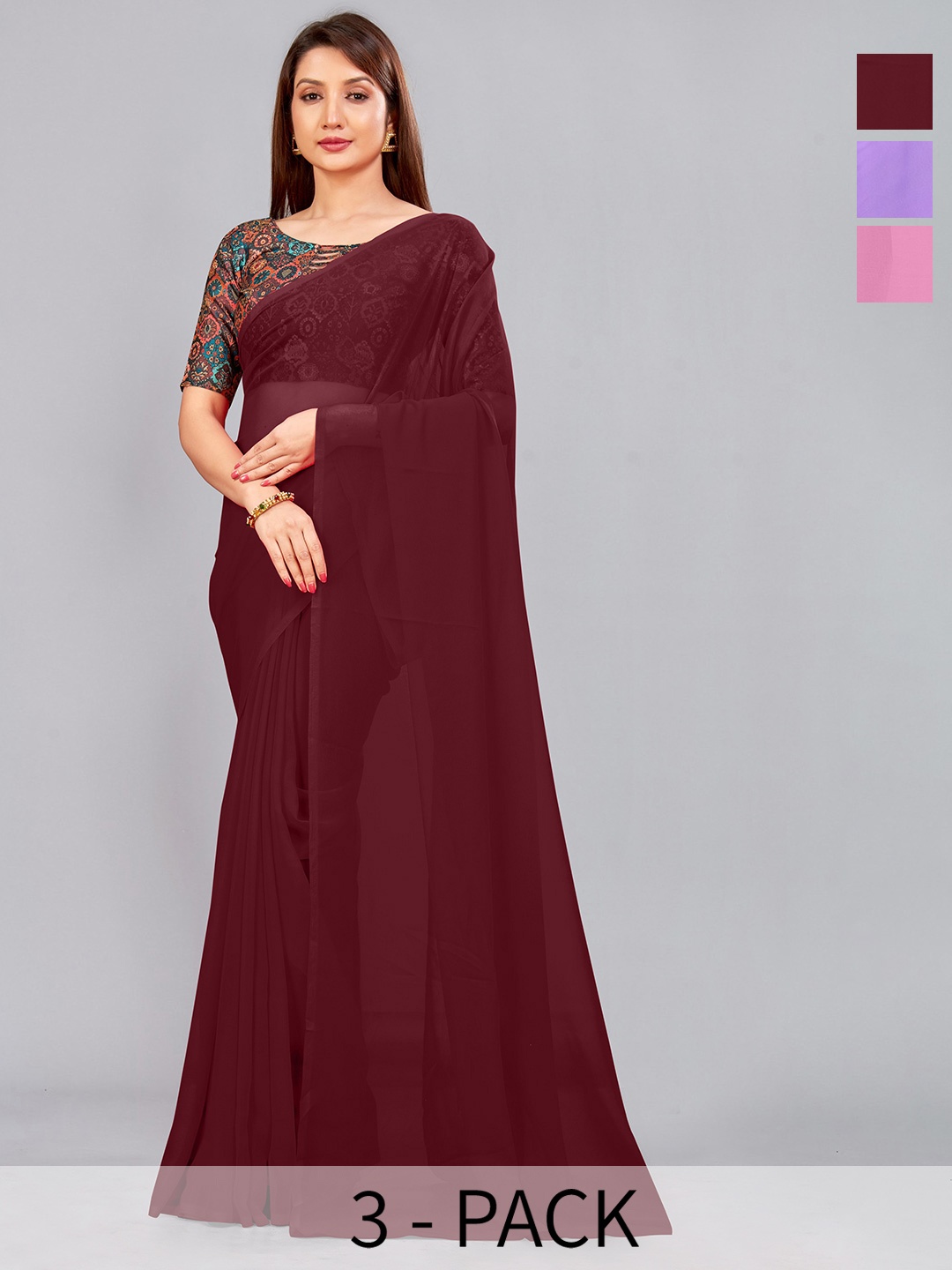 

CastilloFab Pure Georgette Saree, Maroon