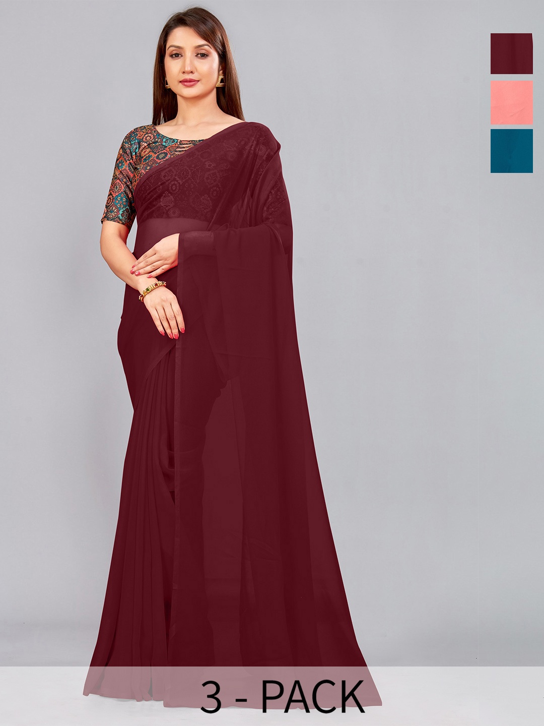 

CastilloFab Pure Selection of 2 Georgette Saree, Maroon