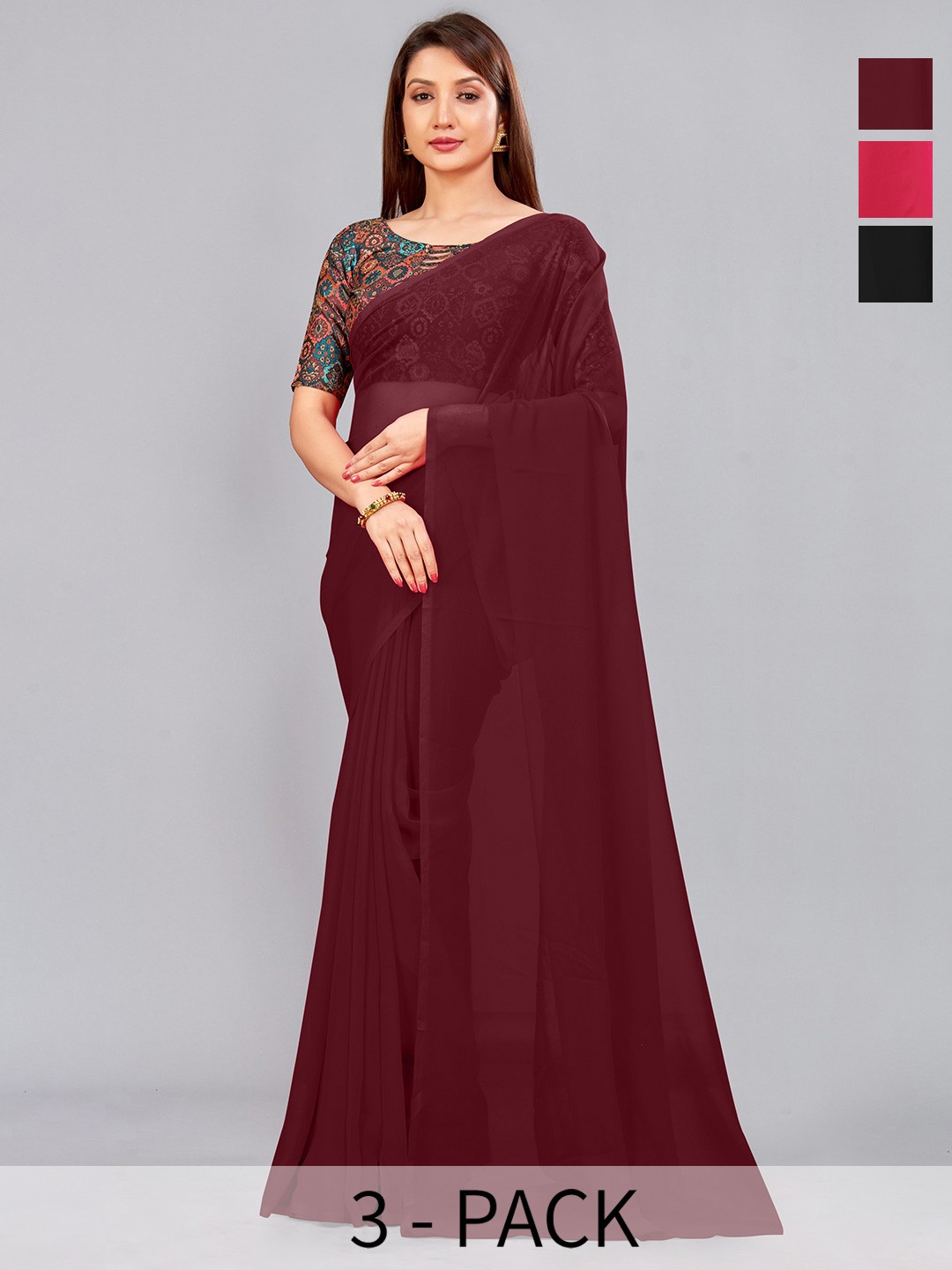 

CastilloFab Pure Selection of 2 Georgette Saree, Maroon