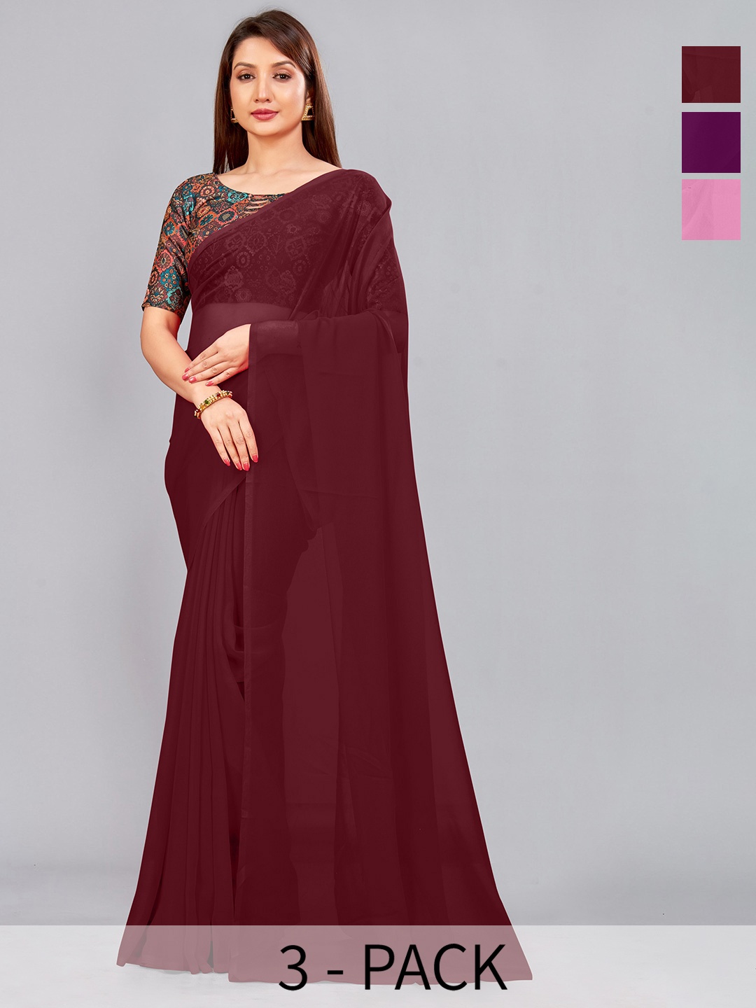 

CastilloFab Pure Selection of 2 Georgette Saree, Maroon