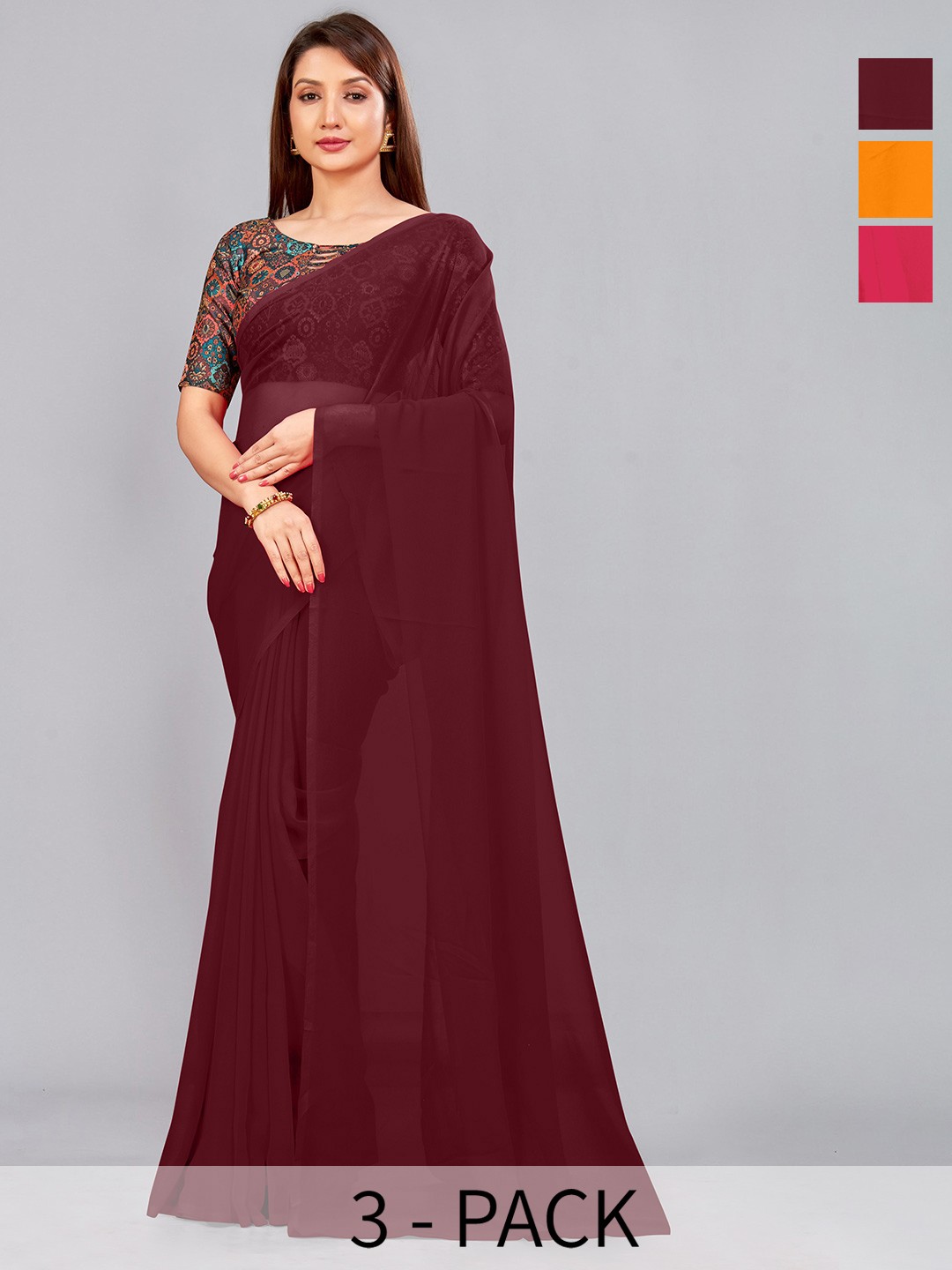 

CastilloFab Pure Selection of 2 Georgette Saree, Maroon
