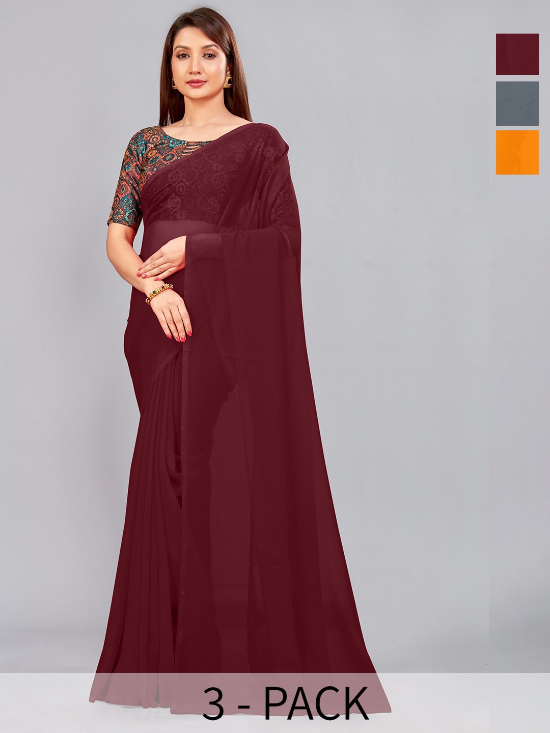 

CastilloFab Pure Selection of 2 Georgette Saree, Maroon