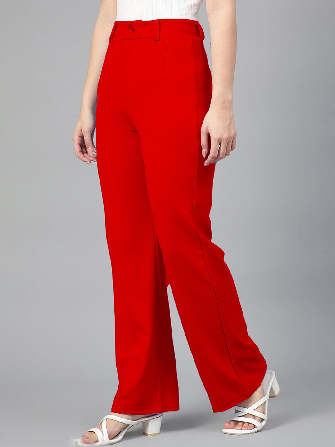 

N N ENTERPRISE Women Original High Rise Regular Fit Parallel Trouser, Red