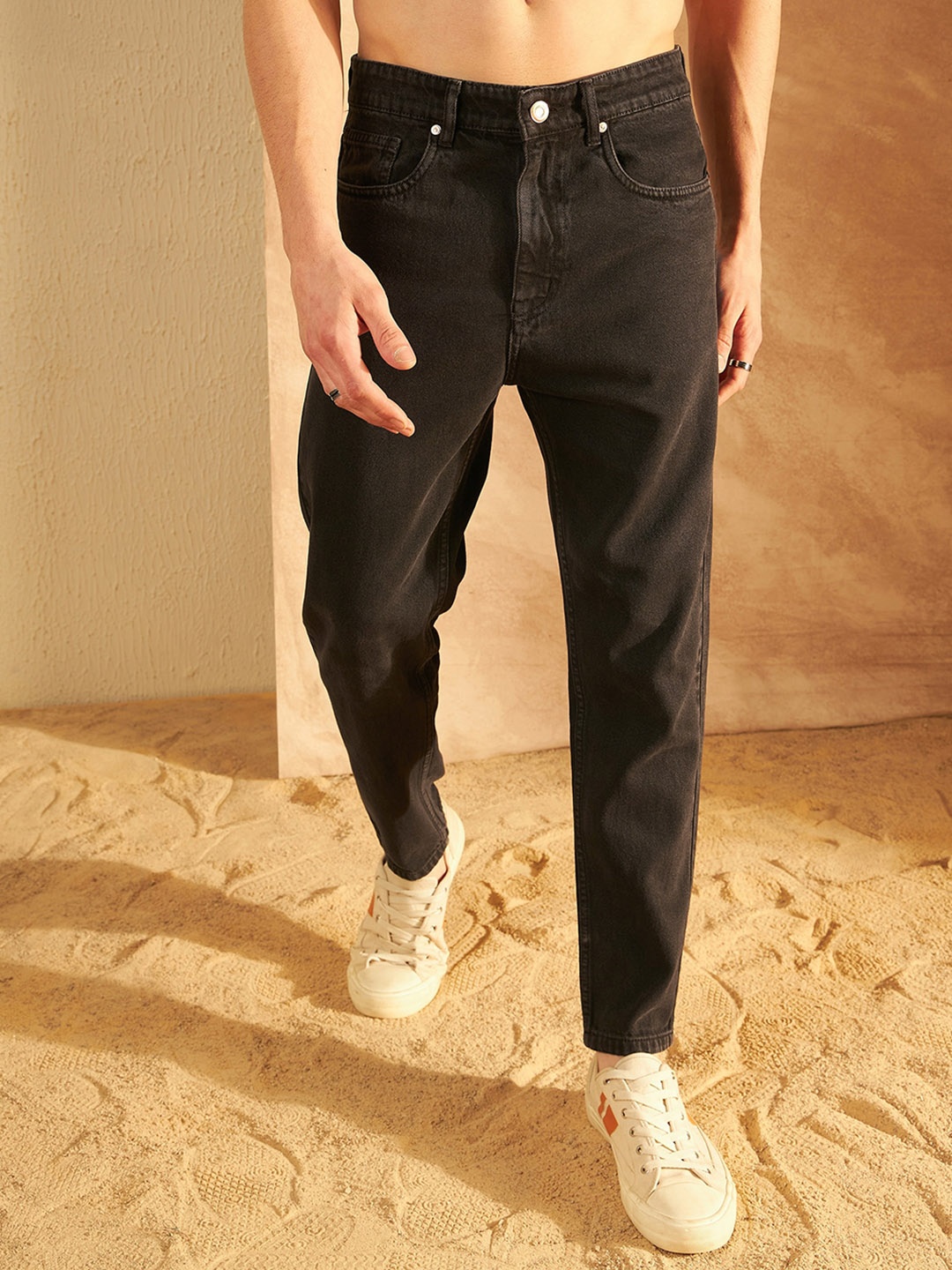 

DENNISON Men Comfort Mom Fit Clean Look Cotton Jeans, Charcoal