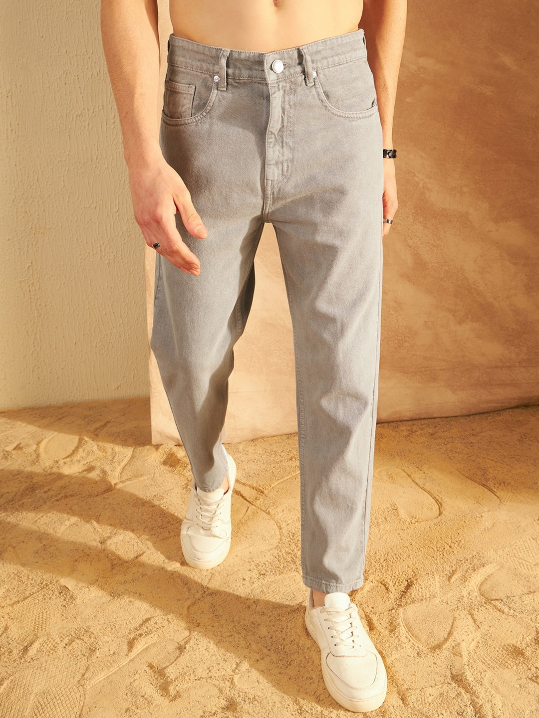 

DENNISON Men Comfort Mom Fit Clean Look Cotton Jeans, Grey