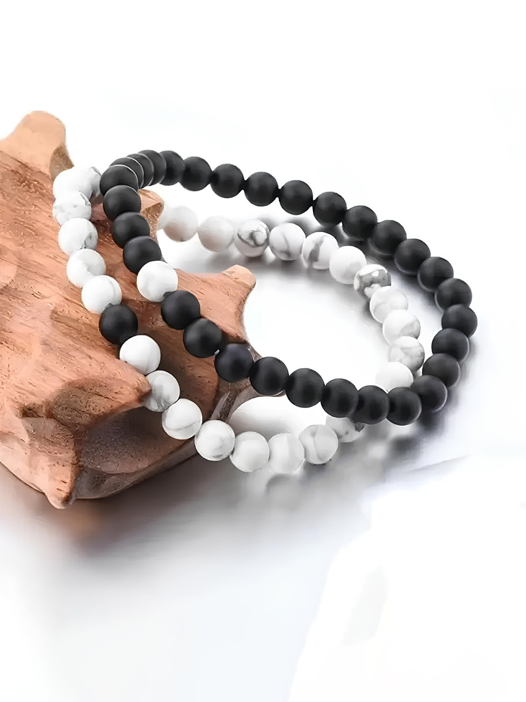 

KARISHMA KREATIONS Unisex Set Of 2 Beaded Elasticated Bracelet, Black