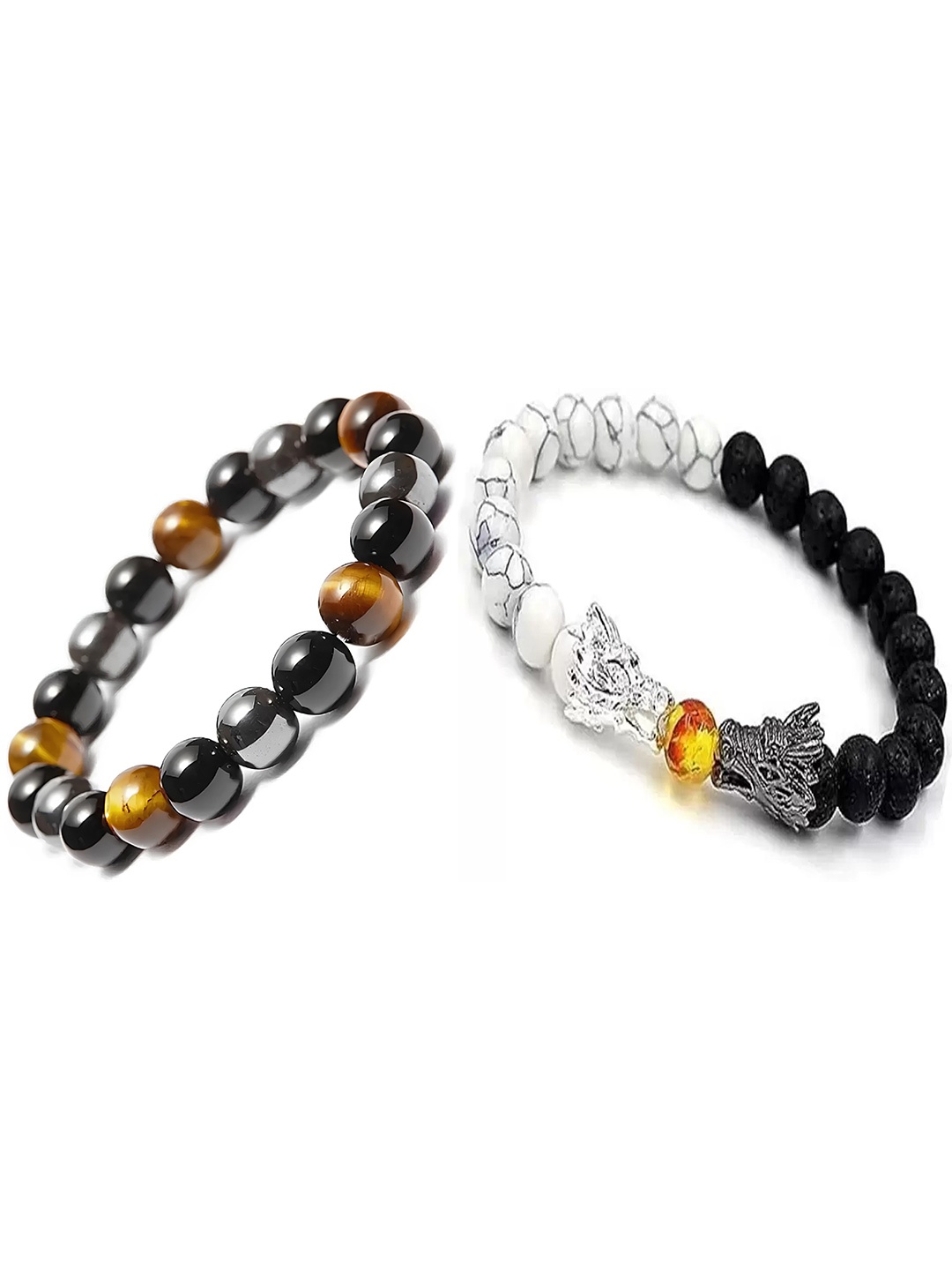 

KARISHMA KREATIONS Unisex Set of 2 Beaded Elasticated Couple Bracelets, Black