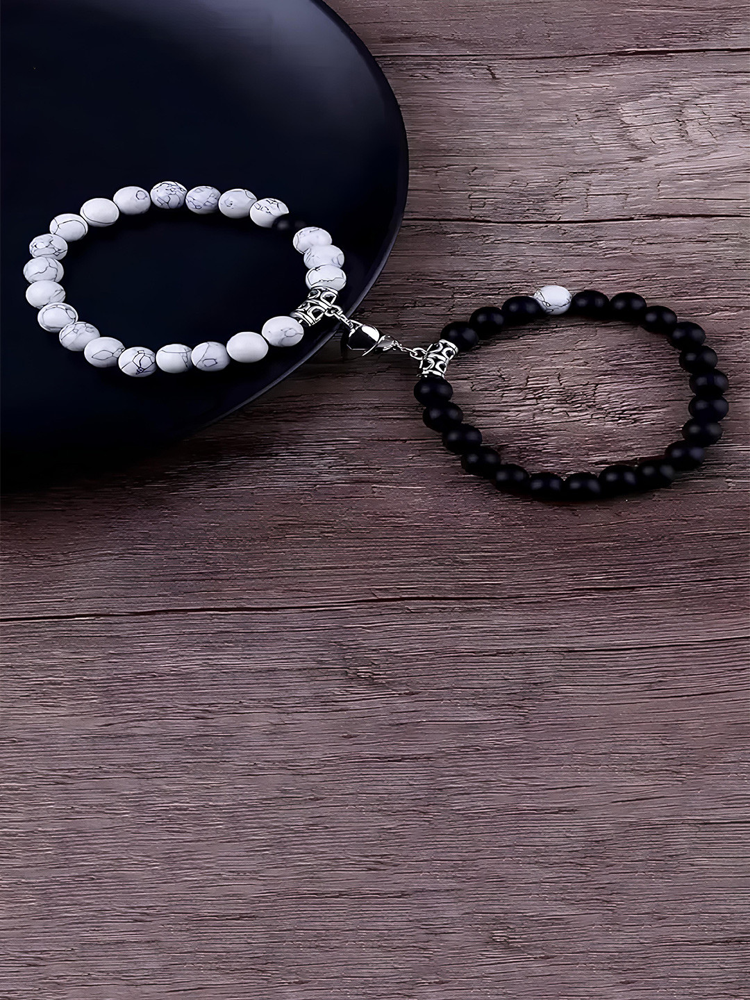 

KARISHMA KREATIONS Unisex Set of 2 Beaded Elasticated Couple Bracelets, Black