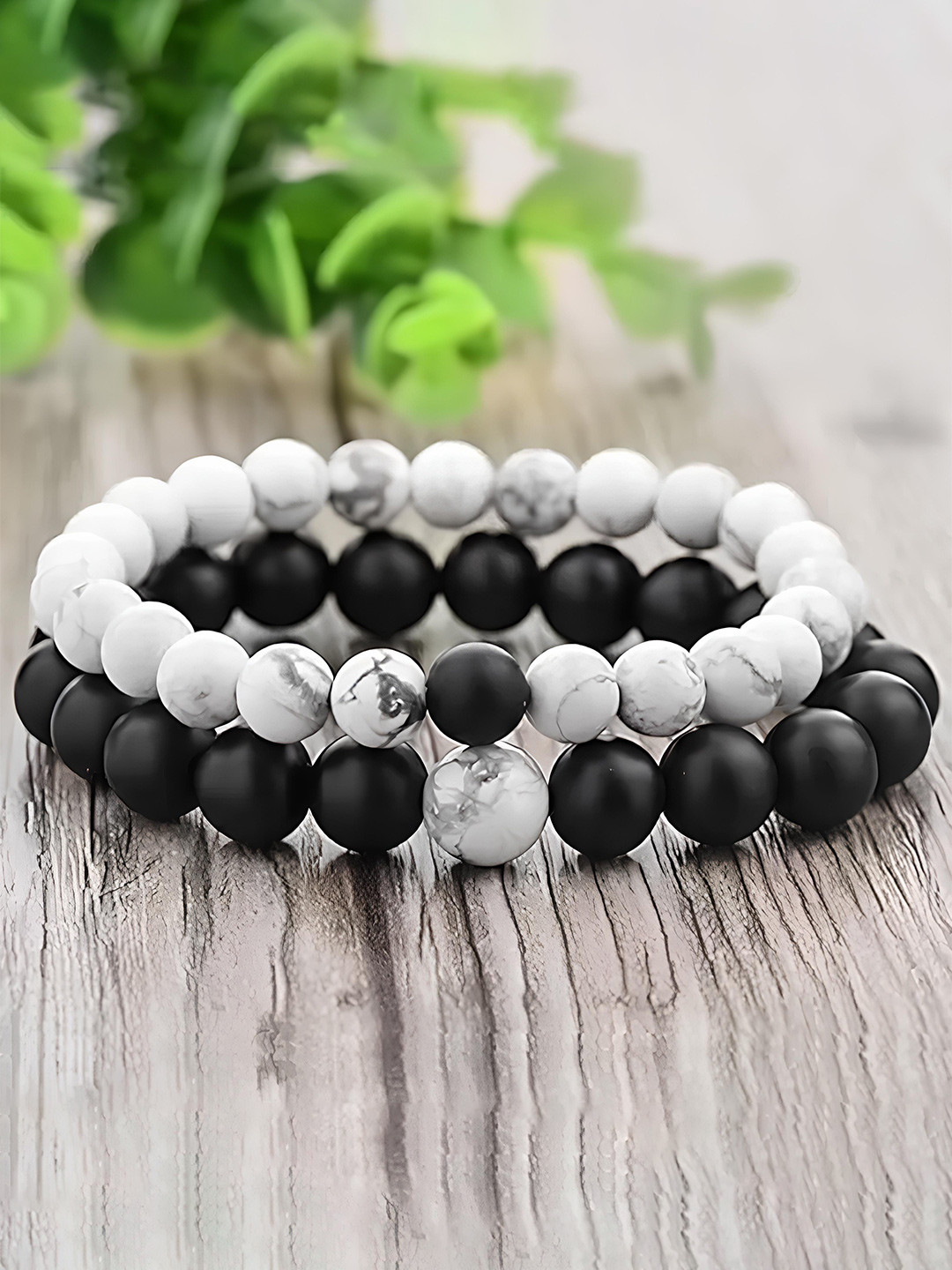 

KARISHMA KREATIONS Unisex Set of 2 Beaded Elasticated Couple Bracelets, Black
