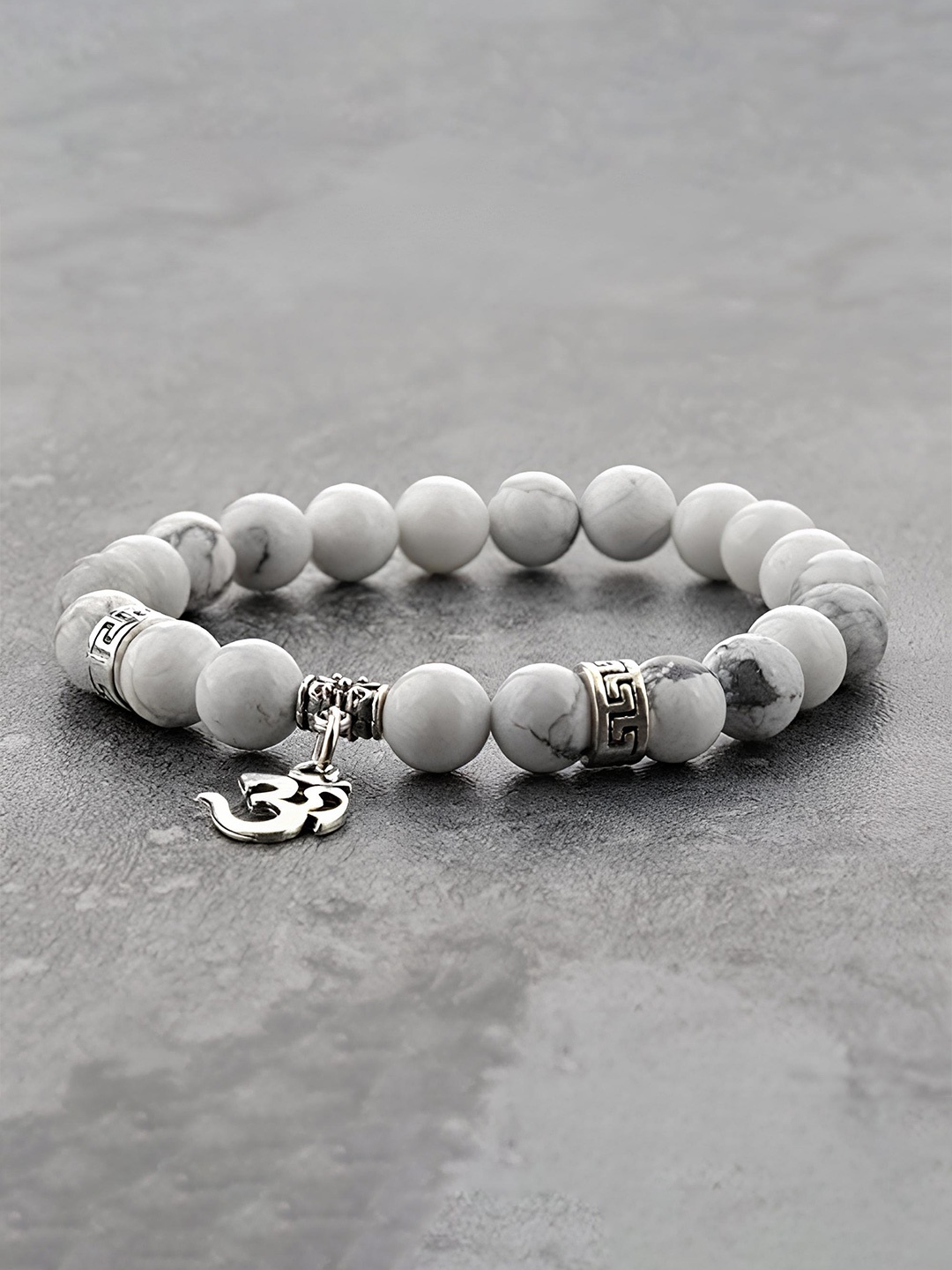 

KARISHMA KREATIONS Unisex Set of 2 Natural Stone & OM Elasticated Couple Bracelets, Black
