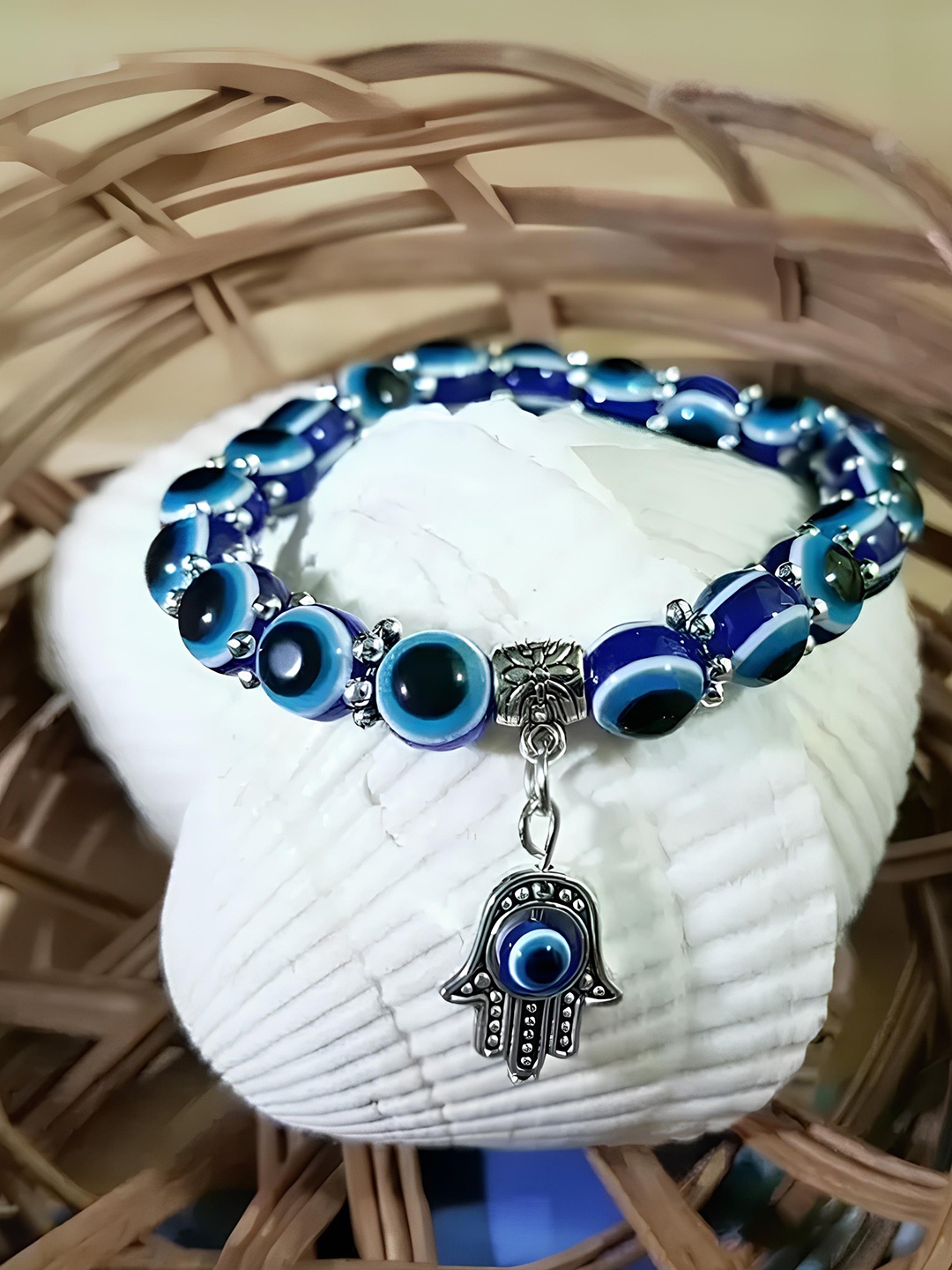 

KARISHMA KREATIONS Unisex Set Of 2 Beaded Elasticated Bracelet, Silver