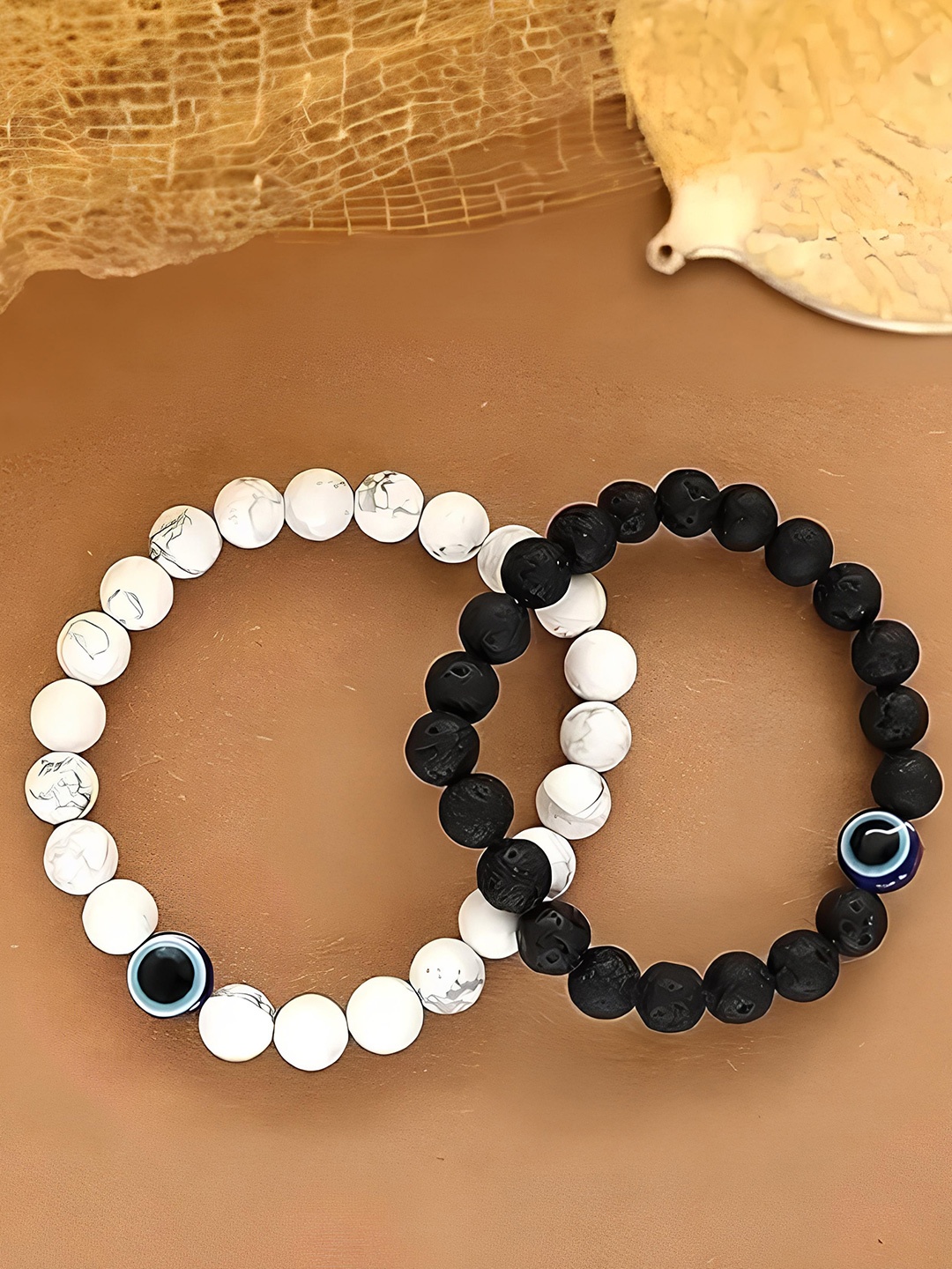 

KARISHMA KREATIONS Unisex Set Of 2 Beaded Elasticated Bracelet, Black