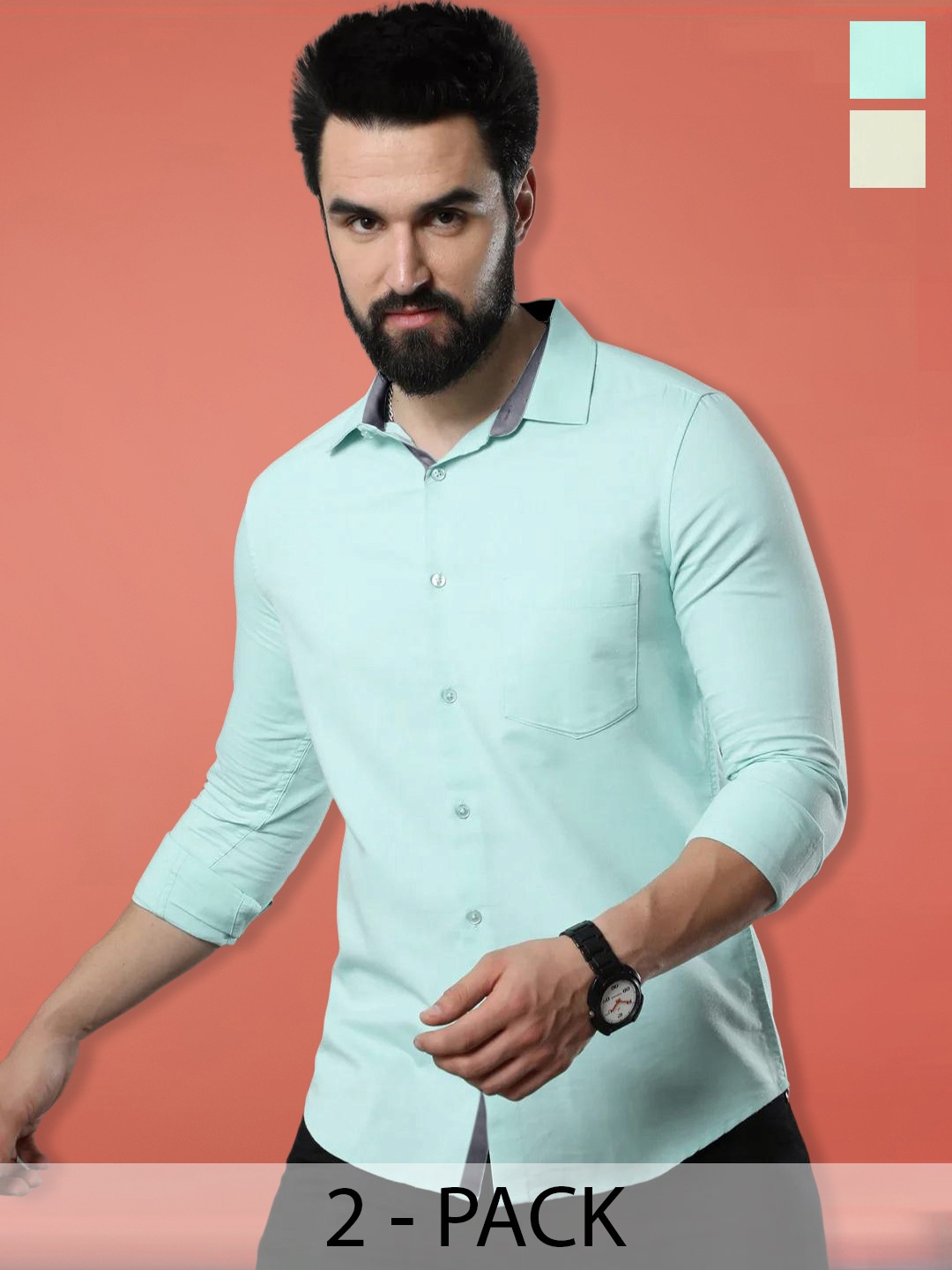 

1 Stop Fashion Pack Of 2 Standard Regular Fit Cotton Formal Shirts, Blue