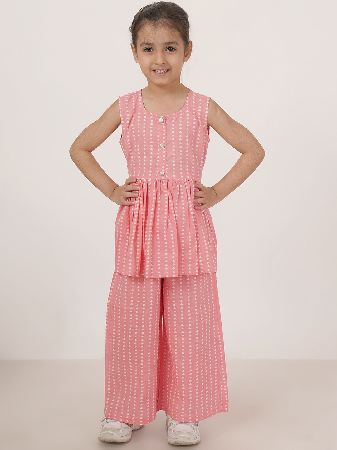 Fabric Fitoor Girls Printed Pure Cotton Top & Palazzos, Pink