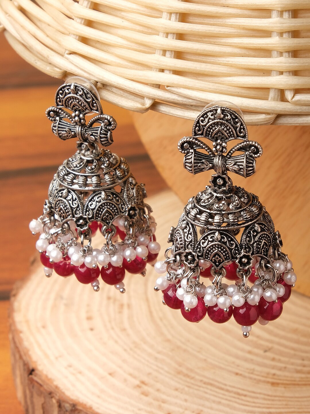 

XPNSV Silver-Plated Dome Shaped Jhumkas Earrings