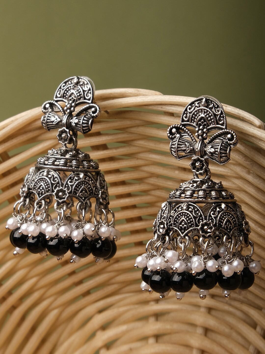 

XPNSV Silver-Plated Beaded Contemporary Jhumkas