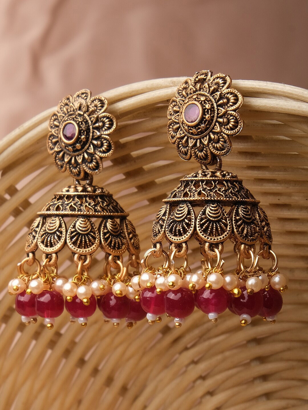 

XPNSV Gold-Plated Contemporary Beaded Jhumkas