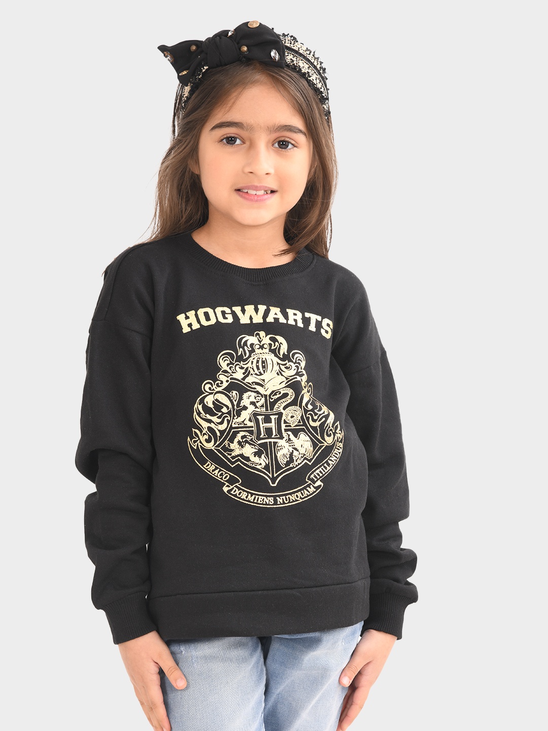 

BONKIDS Girls Graphic Printed Cotton Pullover Sweatshirt, Black