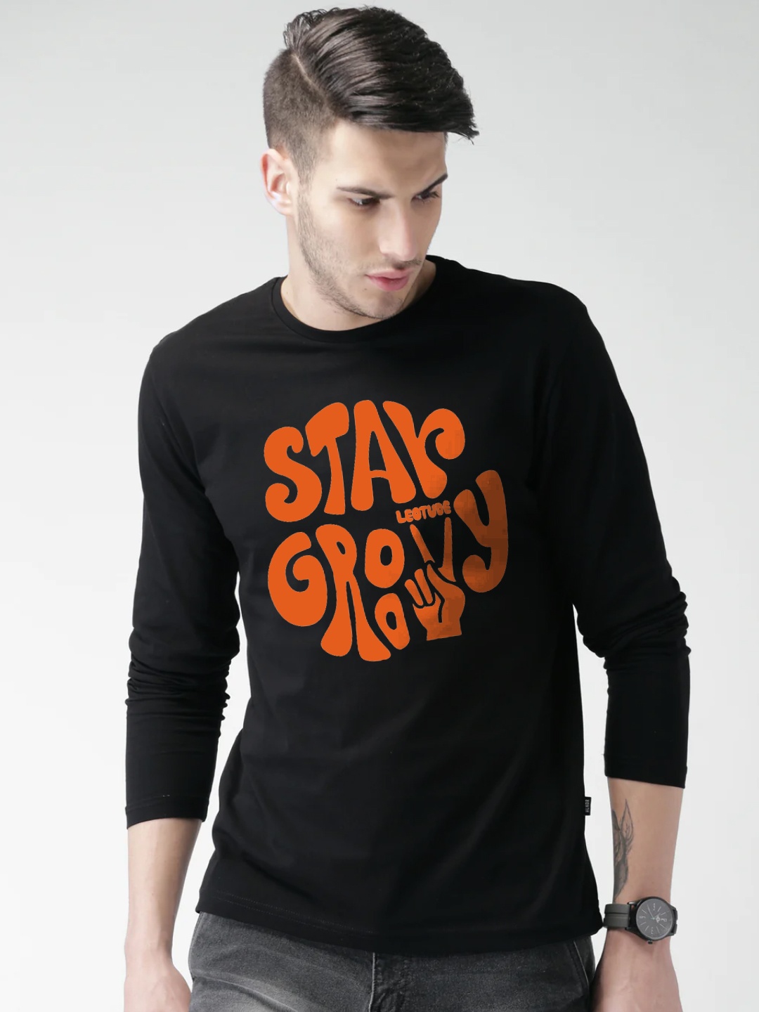 

Leotude Typography Printed Cotton T-shirt, Black