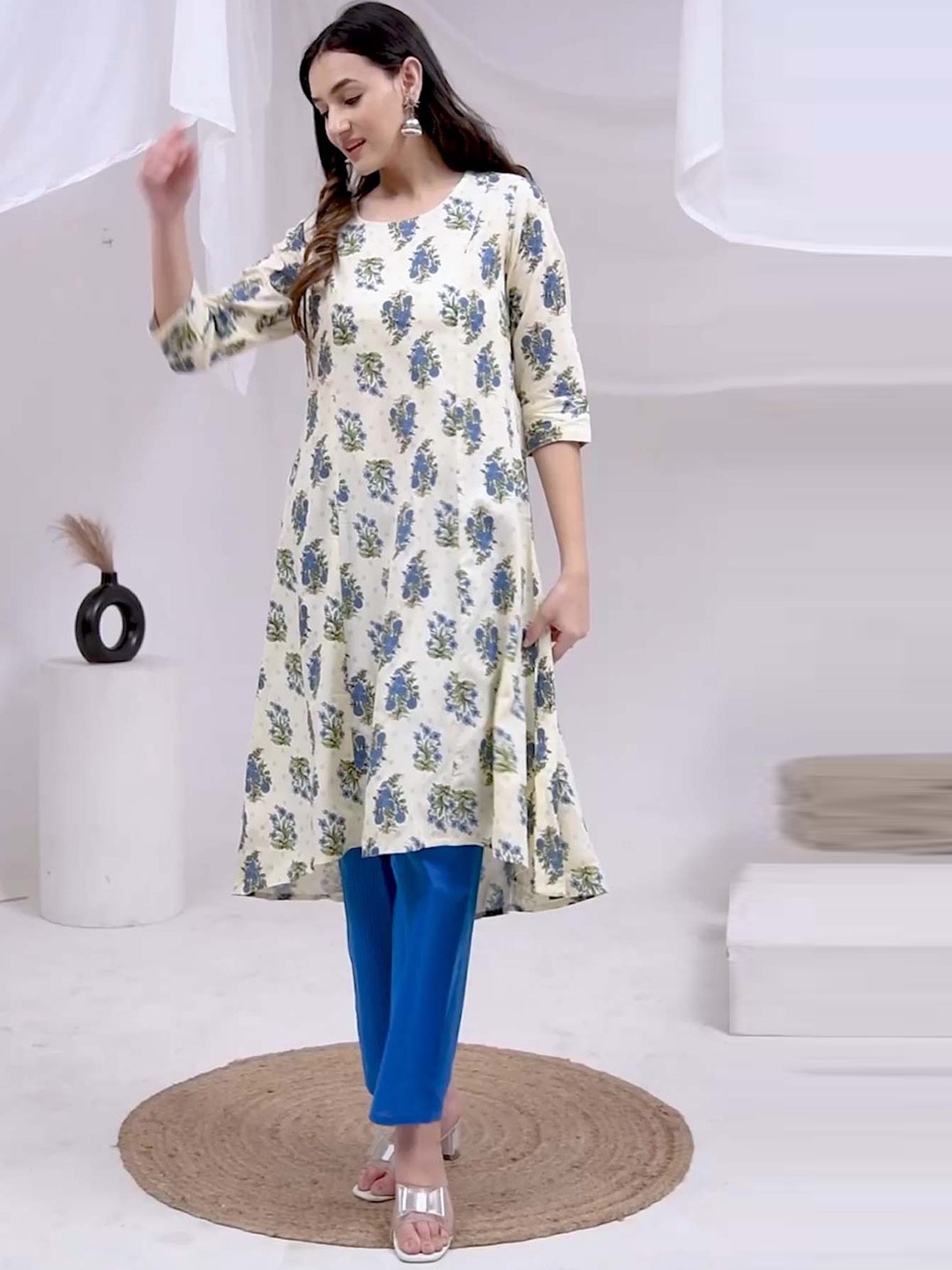 

Aspriya Floral Printed Pure Cotton A-Line Kurta with Trousers & Dupatta, Mustard