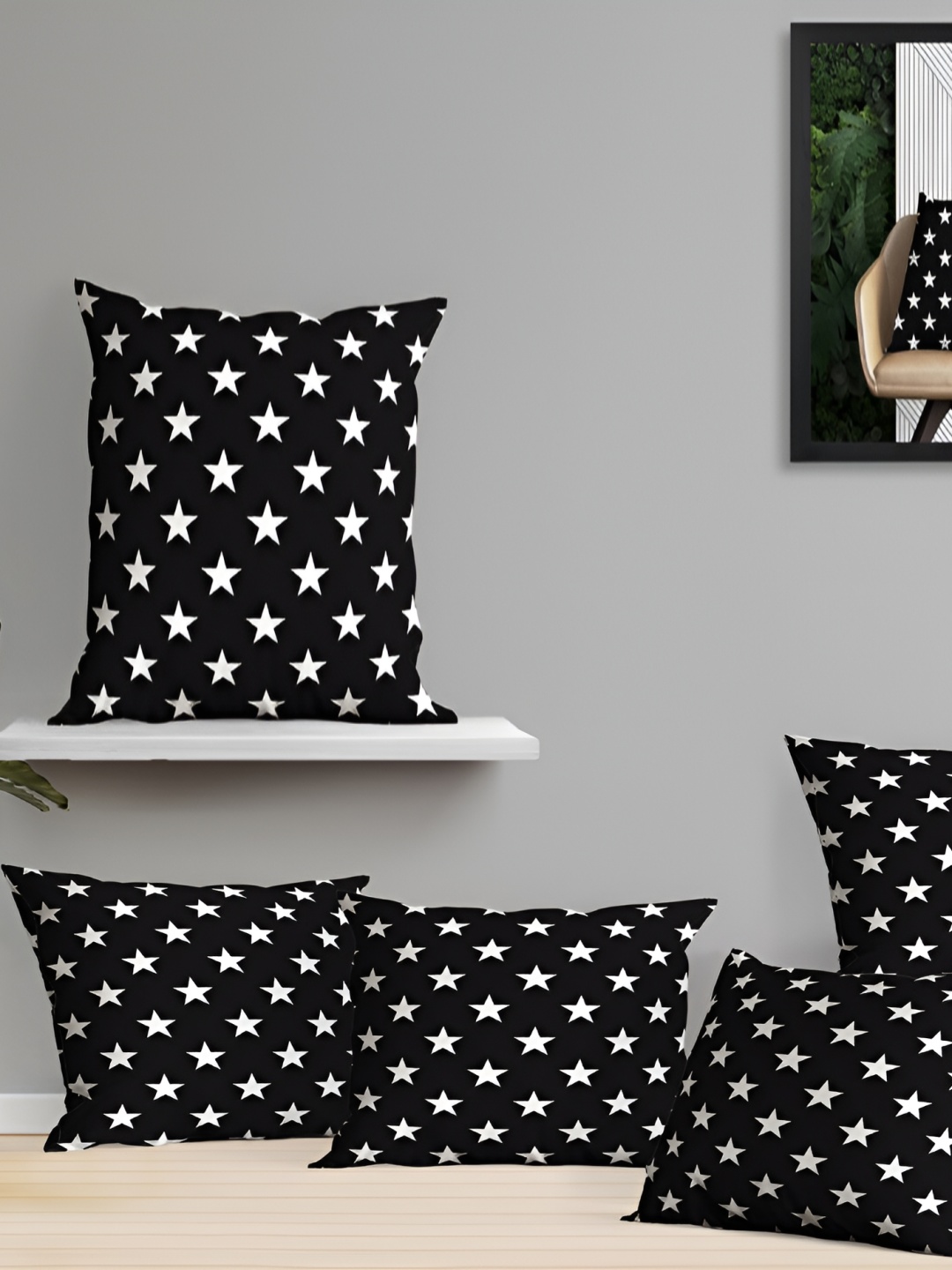 

OASIS Black & White 5 Pieces Ethnic Motifs Cotton Square Cushion Covers
