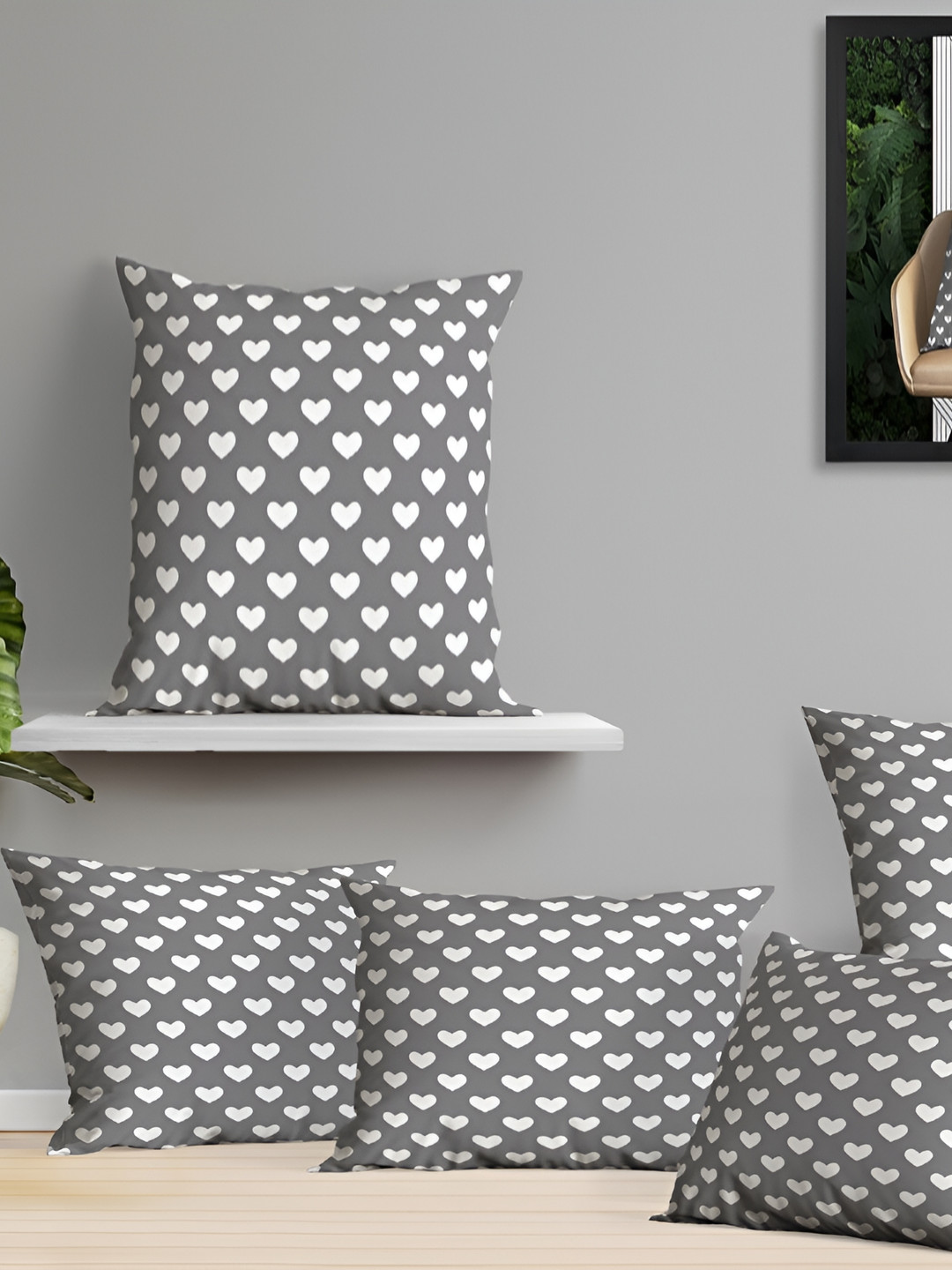 

OASIS Grey & White 5 Pieces Ethnic Motifs Cotton Square Cushion Covers