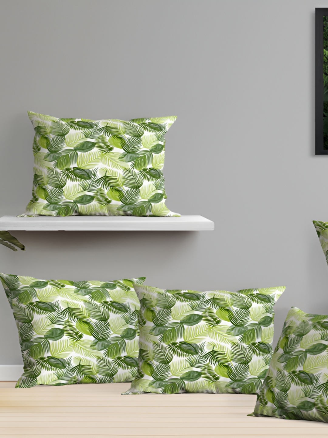 

OASIS Green 5 Pieces Floral Cotton Square Cushion Covers