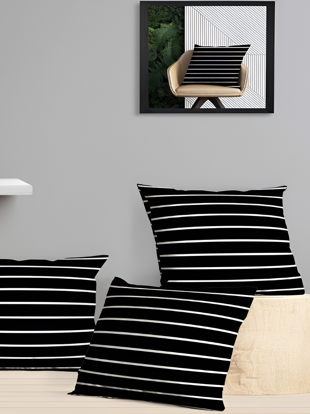 

OASIS Black & White 5 Pieces Striped Cotton Square Cushion Covers